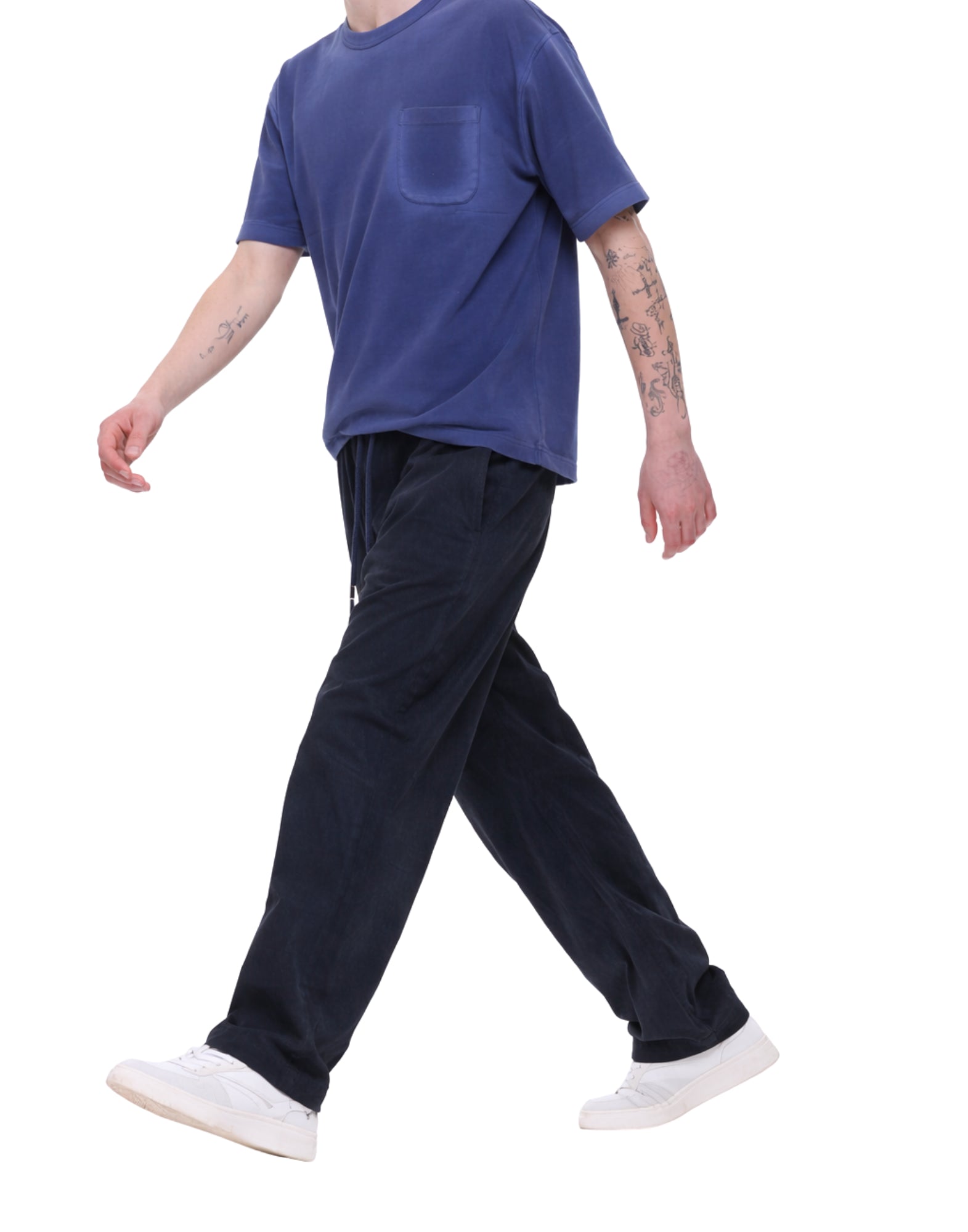 Costumain Men’s Cotton Pants Blue with Elastic Waist Z26 Z0011 PANAMA PARCEL BLUE-BLACK