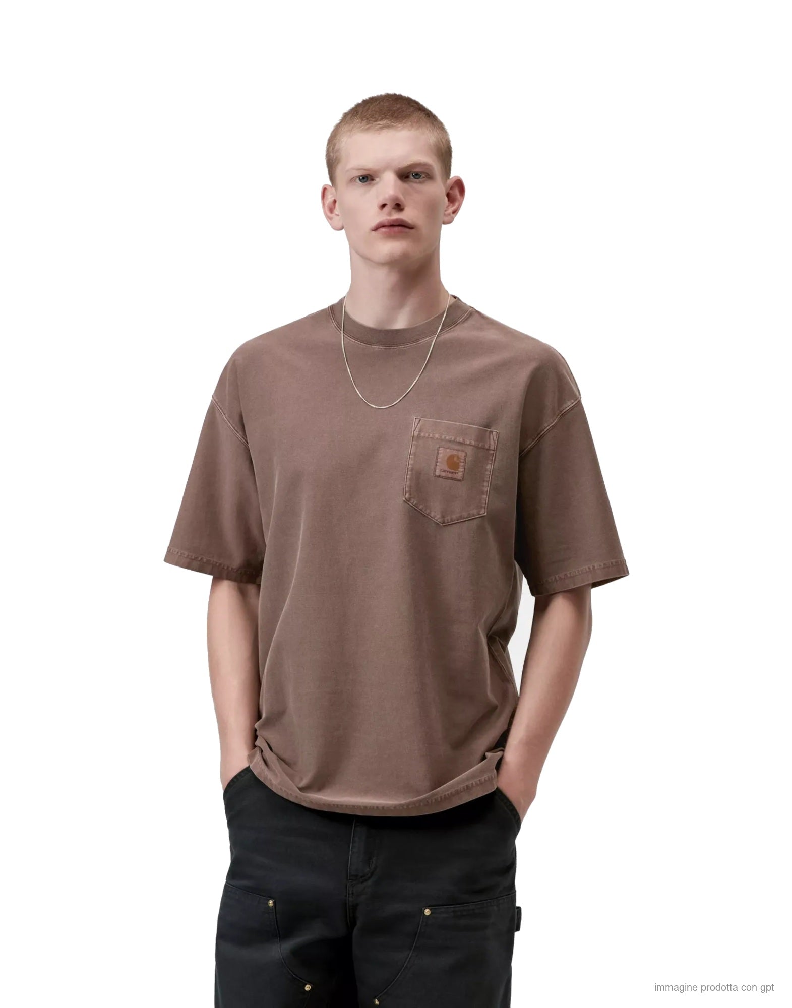 Loose Pocket T-Shirt Organic Cotton Single Jersey Tobacco garment dyed
