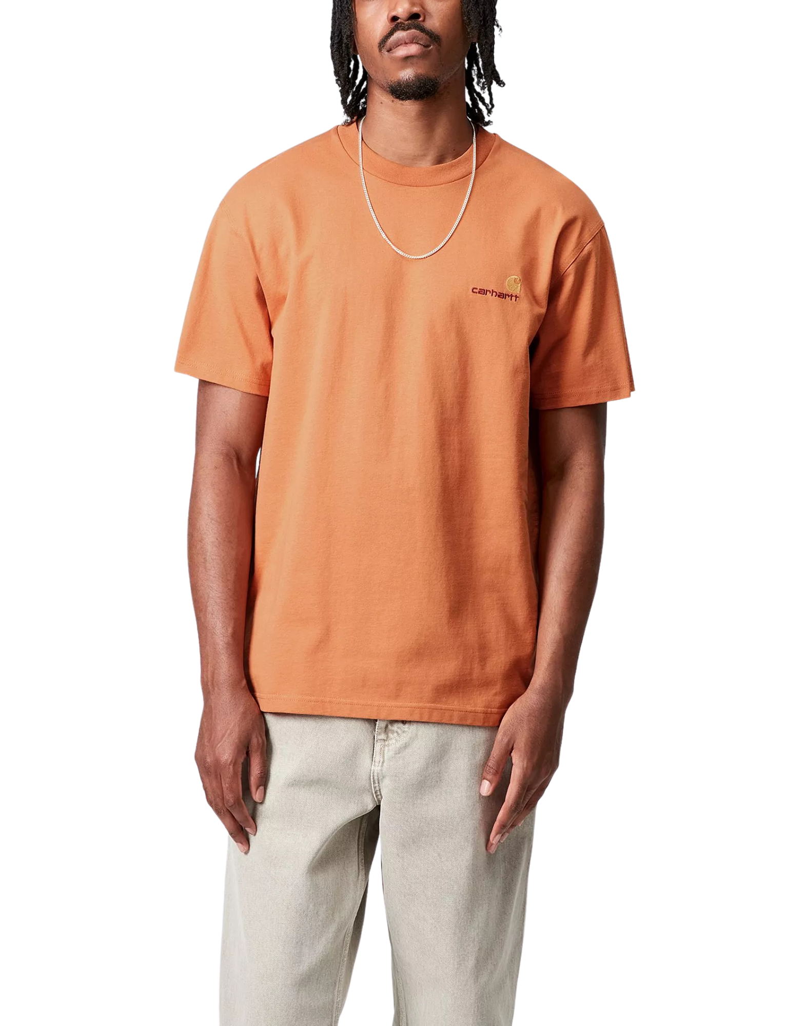 Carhartt WIP T-Shirt American Script S/S – Tee-shirt en coton biologique avec logo bicolore I029956 2ZY AMERICAN SCRIPT REDHAVEN