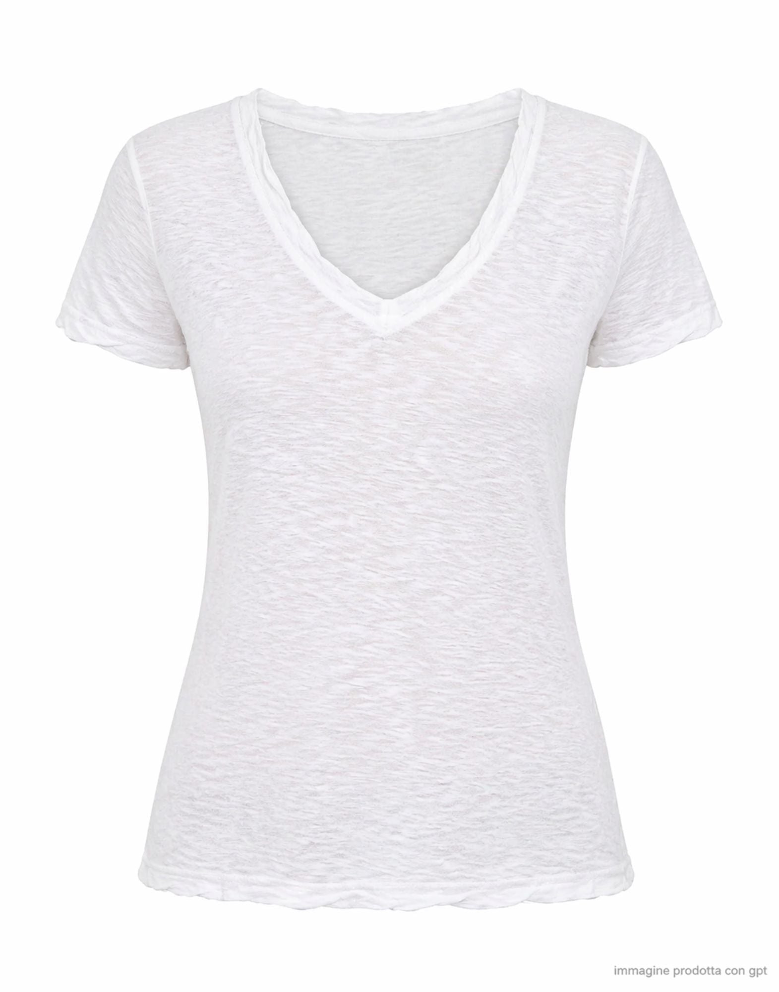 James Perse Women's Sheer Slub Casual V Neck T-Shirt White 100% Cotton Slim Fit WUA3695 WHT T-SHIRT