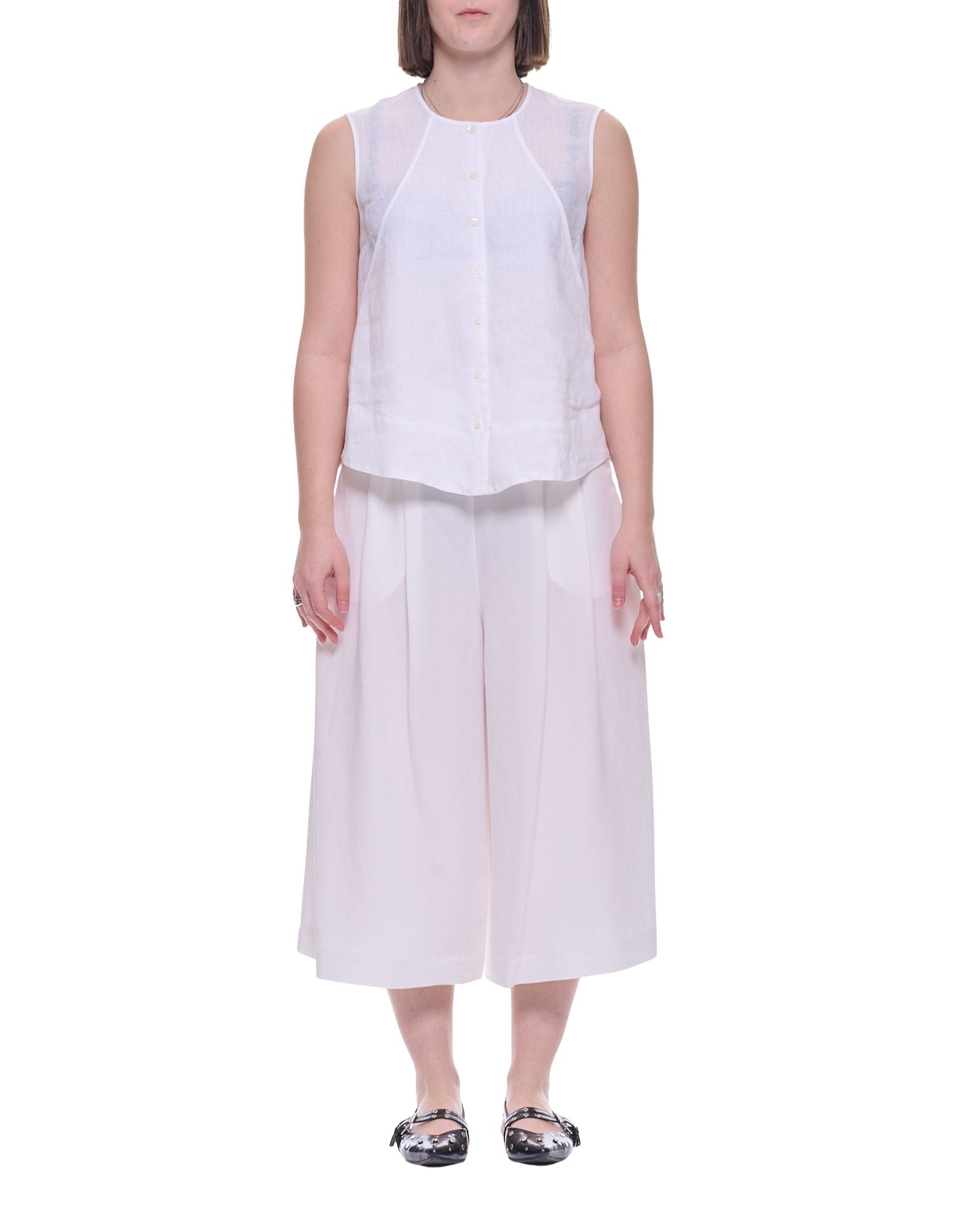 히라 여성 민소매 린넨 셔츠 화이트 레귤러핏 Made in Italy W303 001