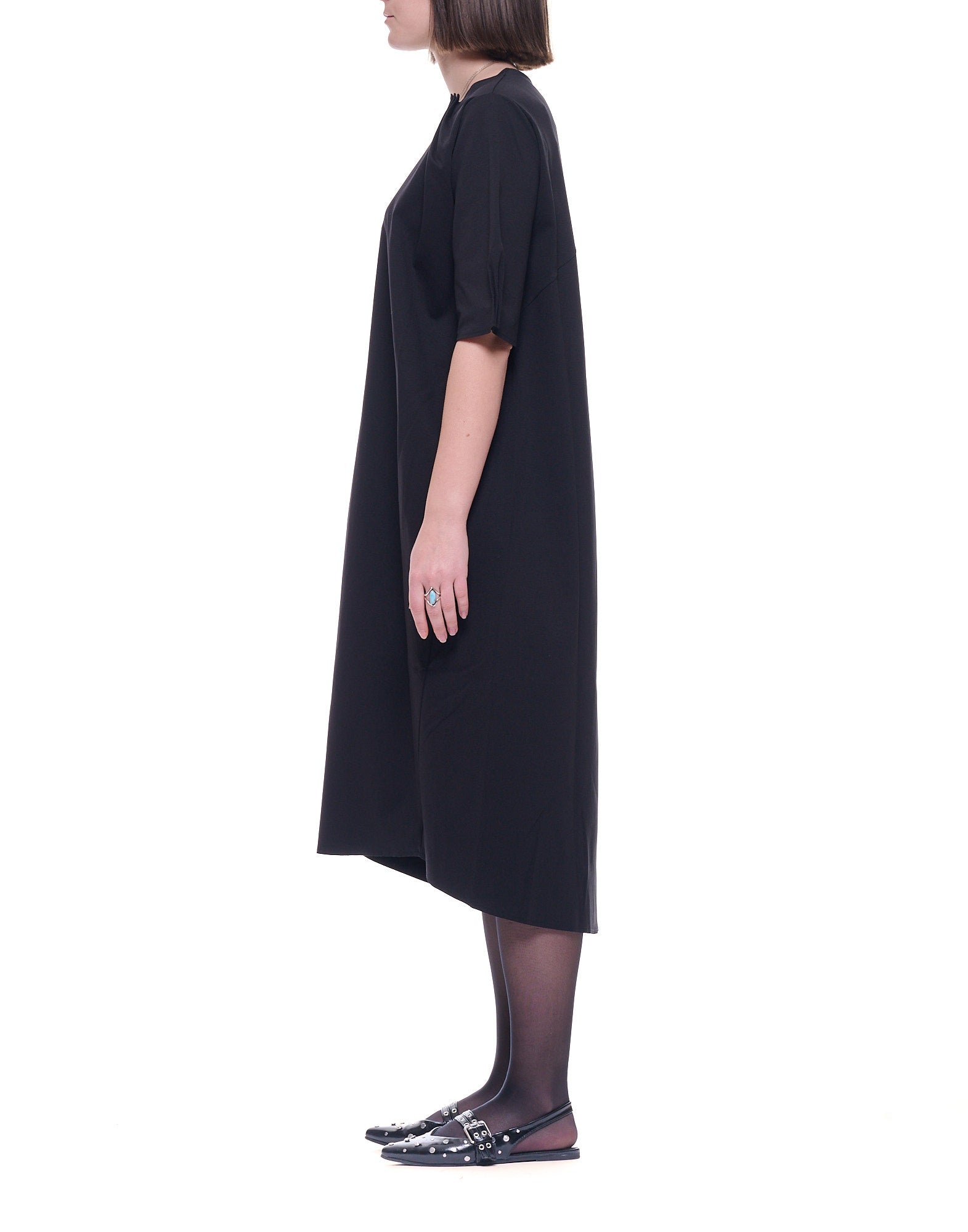 Vestido largo de mujer Hira en mezcla de algodón con cuello redondo y Short Mangas W124 006