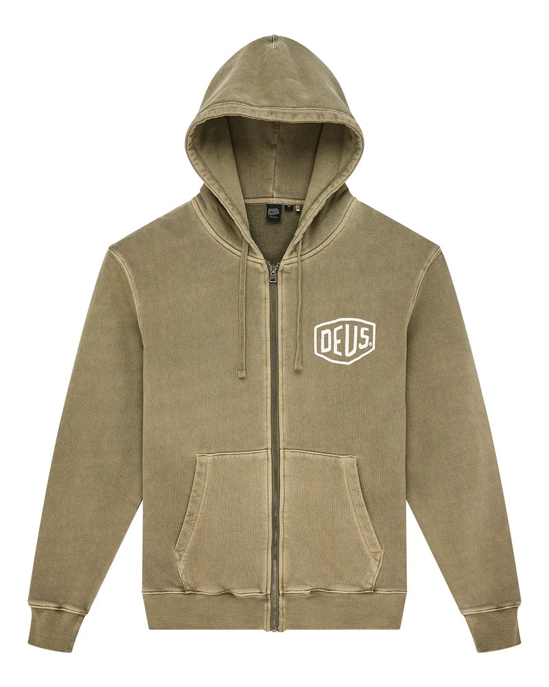 Shield GD Zip Hoodie Olive Green Garment Dye
