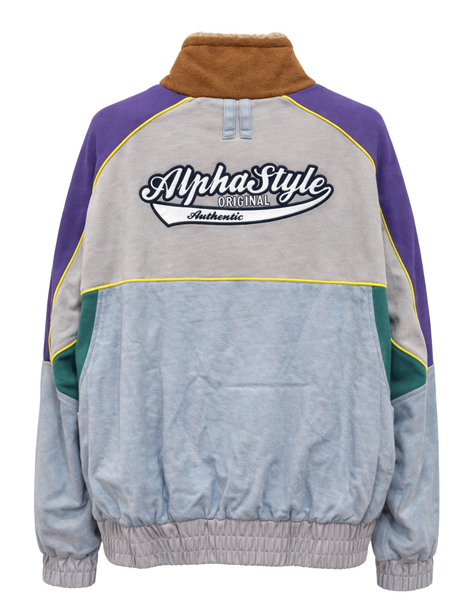 Alpha Style Herren-Patchworkjacke Mehrfarbig mit Reißverschluss und hohem Kragen 3007 VIOLA