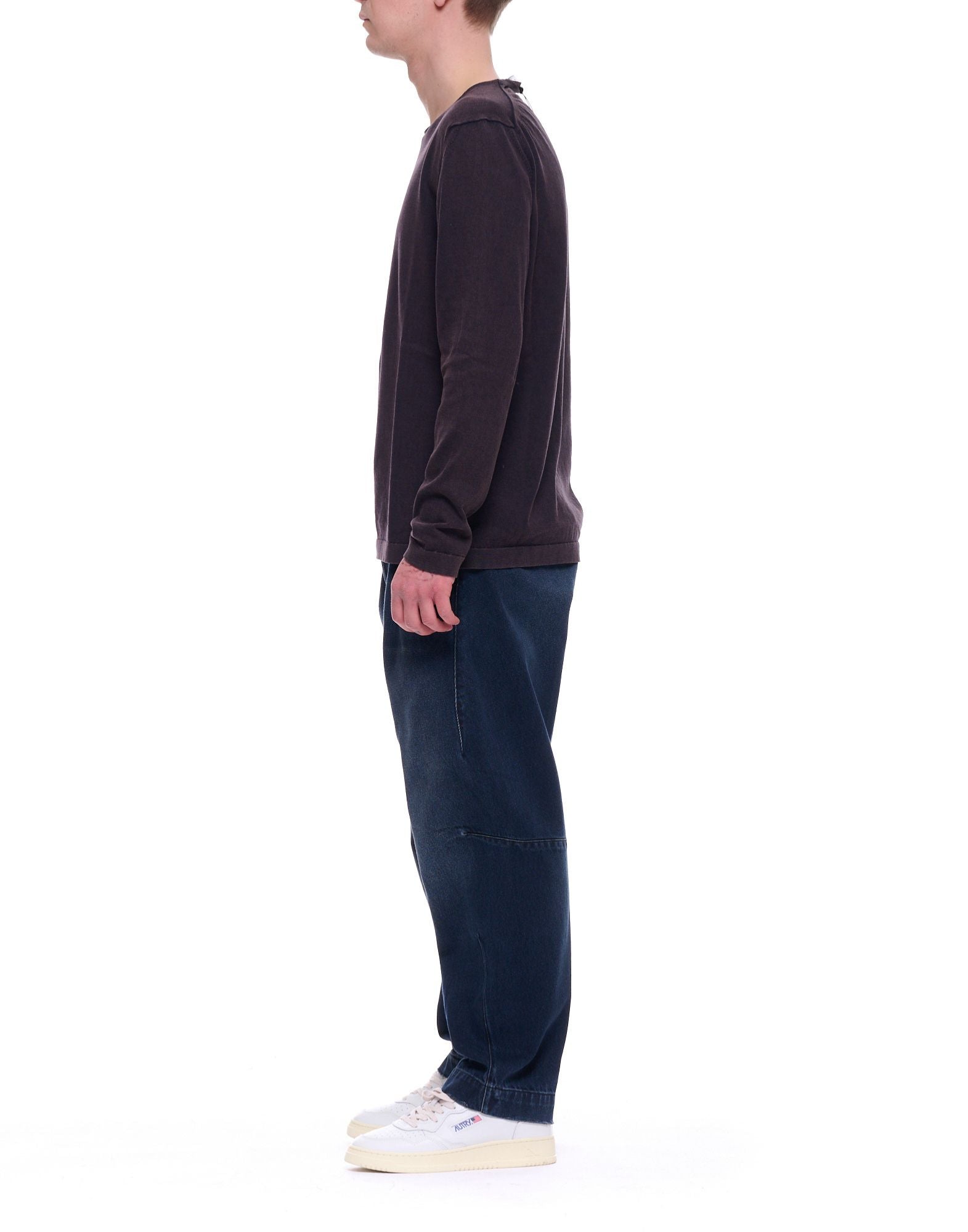 Fabrizio del Carlo Camiseta de Hombre de Manga Larga de Algodón Ligero con Cuello Redondo, Marrón Oscuro, Regular Fit, Made in Italy FF3056 CC13-135