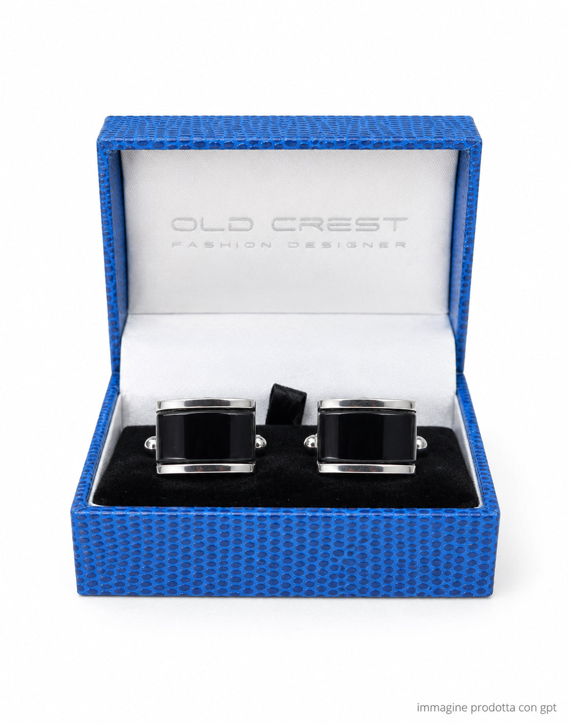 OLD CREST Rectangular Brass Cufflinks in Silver/Black GML 7019 6 GEMELLI