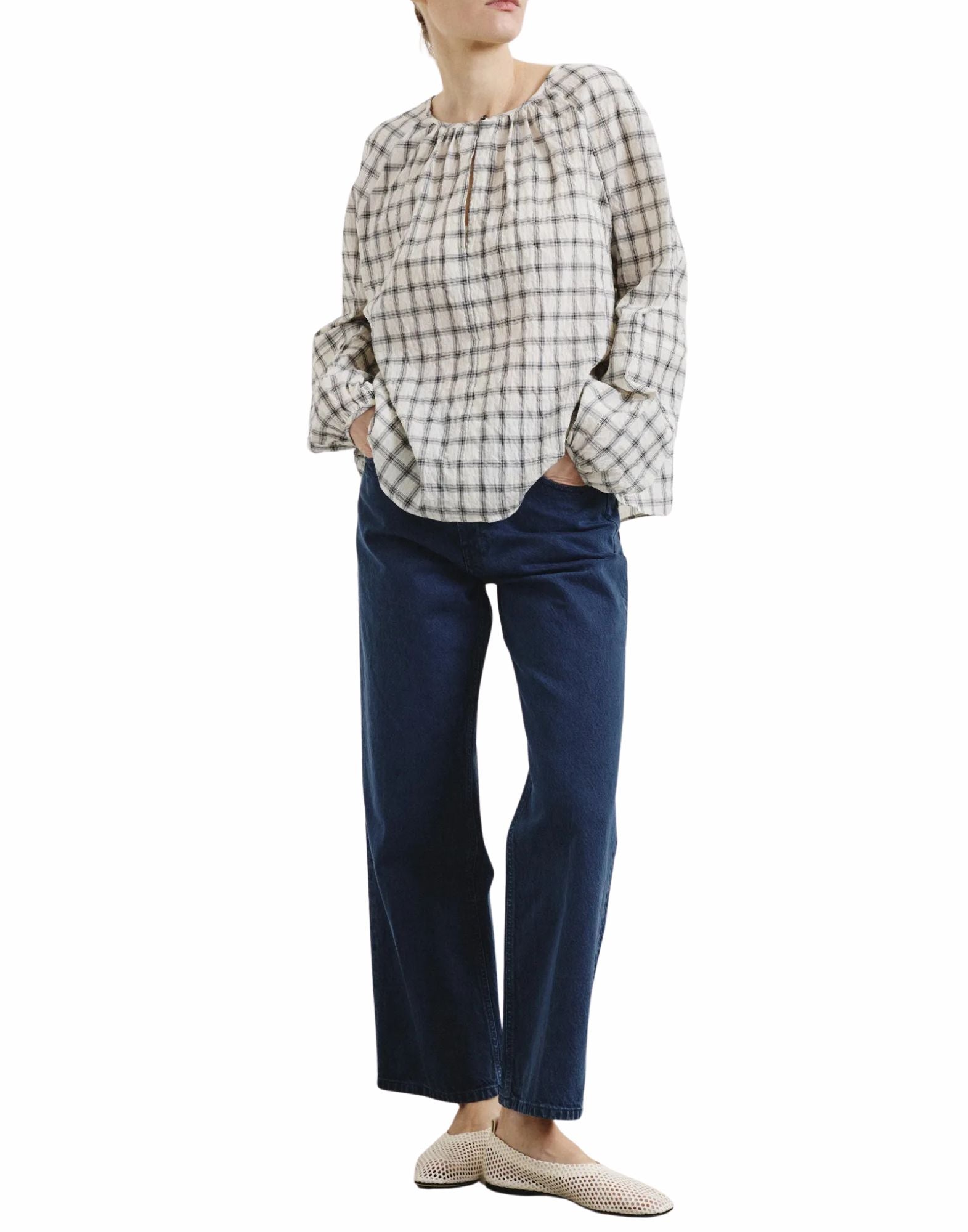 Pomandère checked cotton blouse in Butter for women Made in Italy 261-9495/11636 120