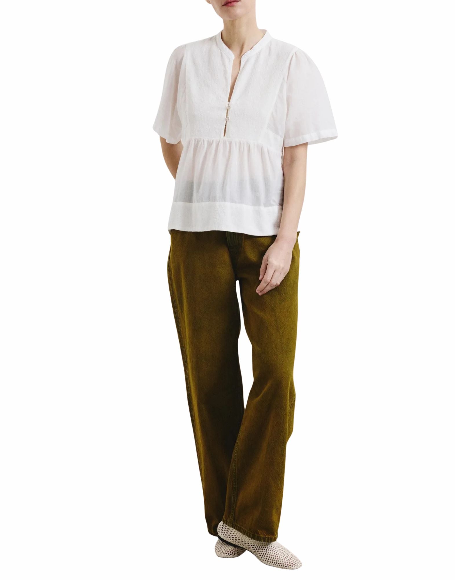 Pomandère soft cotton blouse in Latte for women Made in Italy 261-9496/11639 110 LATTE