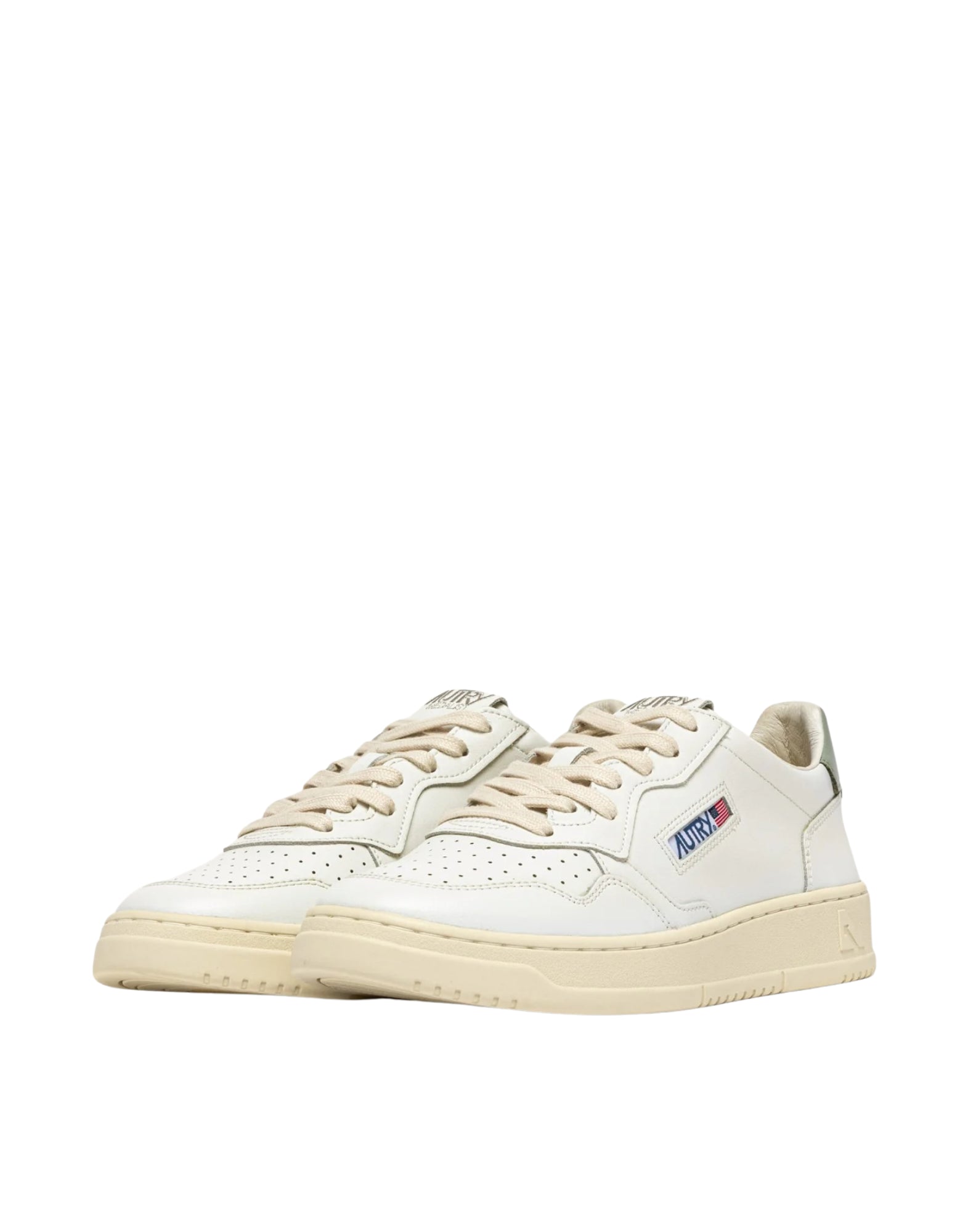Autry Medalist Low Men’s Sneakers in White Leather and Sea Grass AULM LL11 WHT/SEAGR MEDALIST