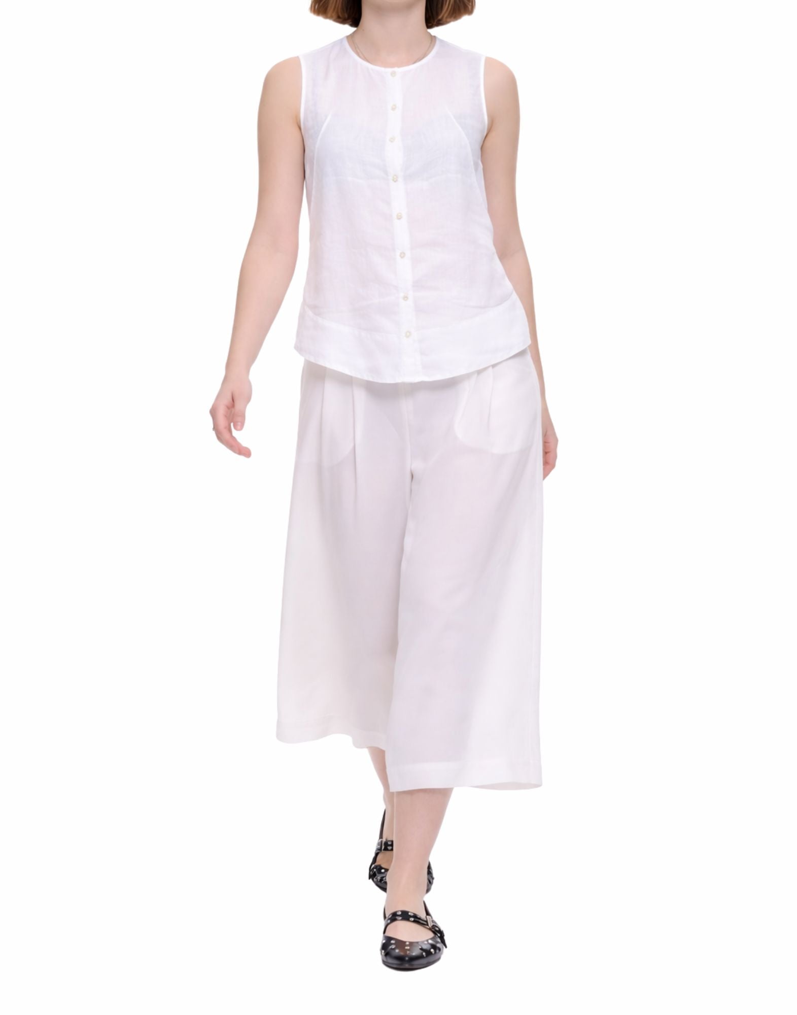 Hira Women’s Sleeveless Linen Shirt White Regular Fit Made in Italy W303 001