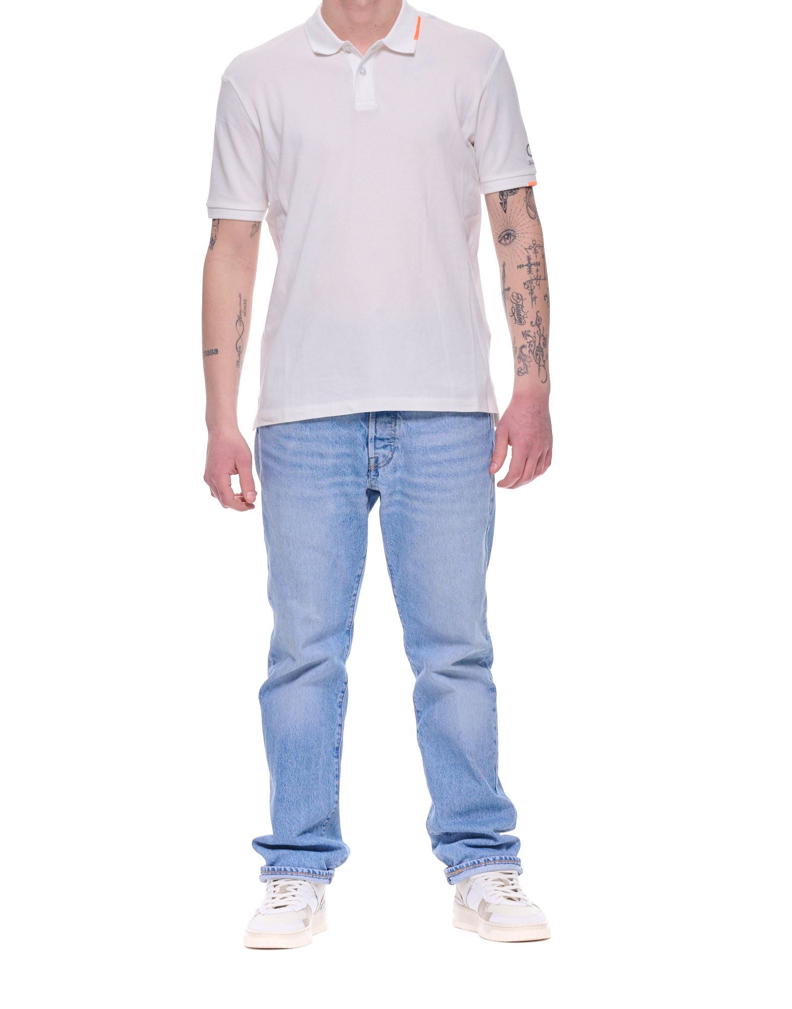 Suns Boards Federico Tag Polo in Stretch Piqué Cotton with Sleeve Logo Regular Fit Men’s PLS61008U V9 WHITE