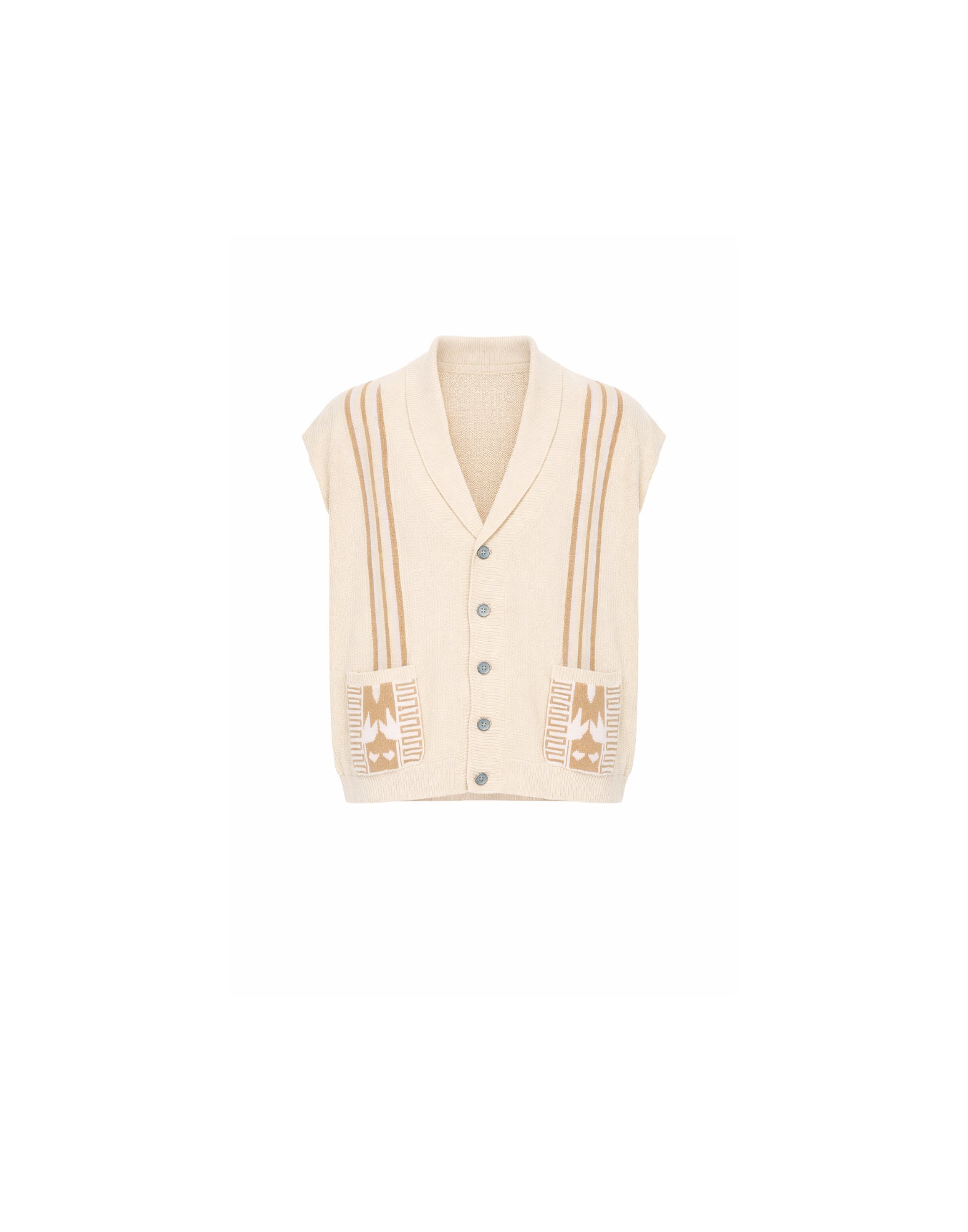 Tela Cruda Japan Men’s Ivory Knit Vest with Contrast Motifs M002 232 JAPAN