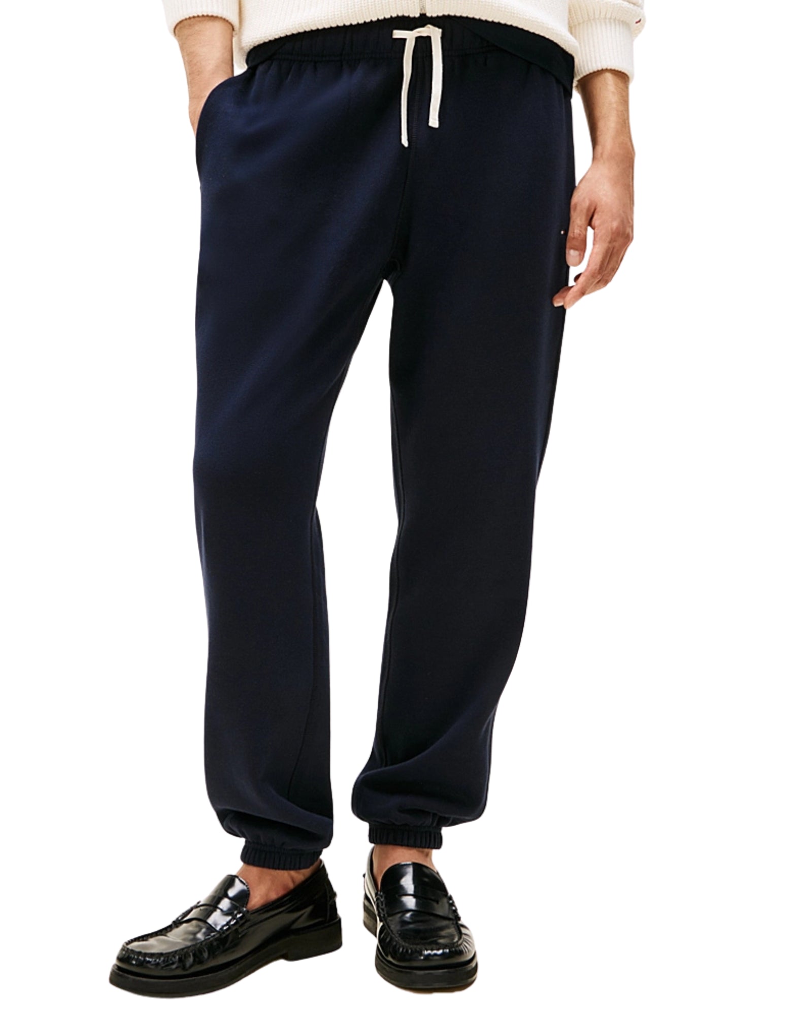 Tommy Hilfiger 남성용 코튼 혼방 플리스 조깅 팬츠, 레귤러 핏, 신축성 있는 허리 37231 DW5 블루 플리스 팬츠