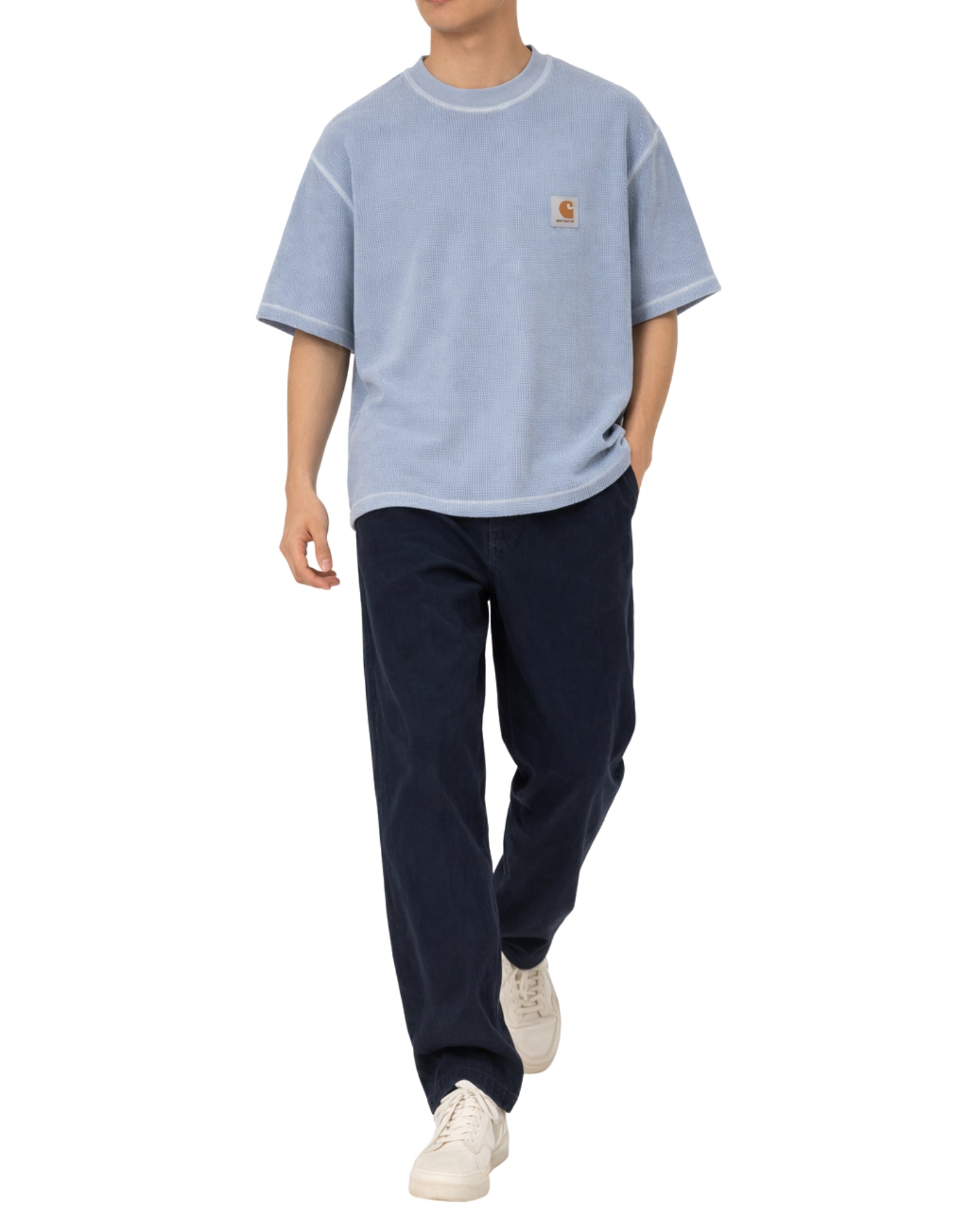 Carhartt WIP S/S Nelson Waffle T-Shirt Waffle Cotton Gentle Blue Garment Dyed Men’s I036185 3HXGD