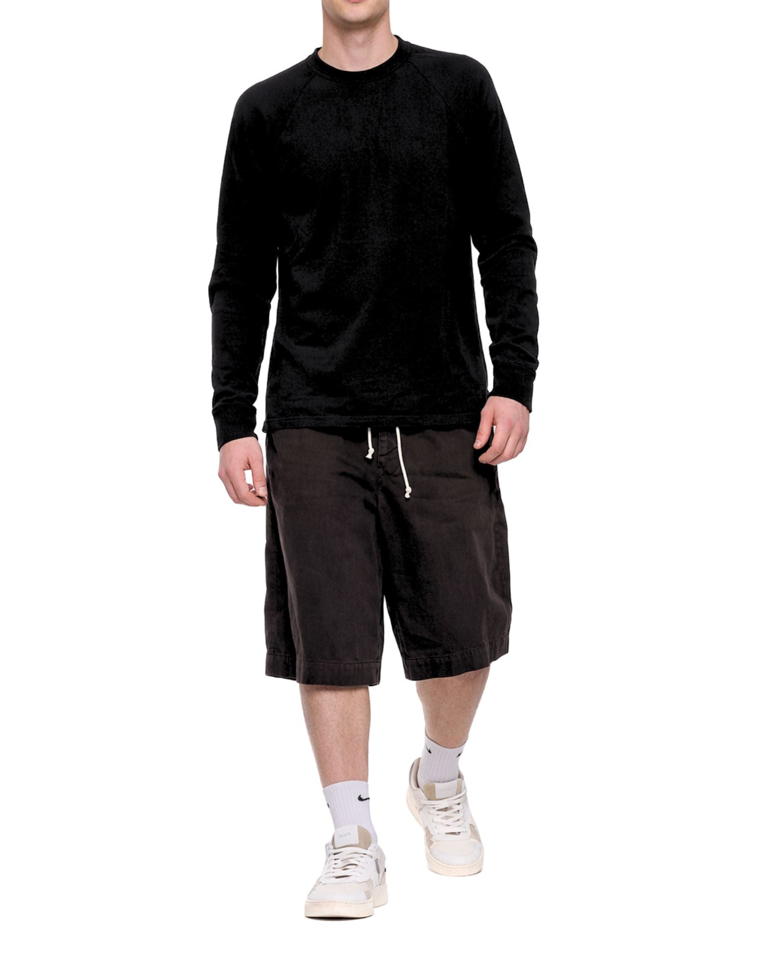 James Perse L/S Crew Pique Men’s Cotton Long Sleeve T-Shirt Black Regular Fit MJD3872 BLK BLACK