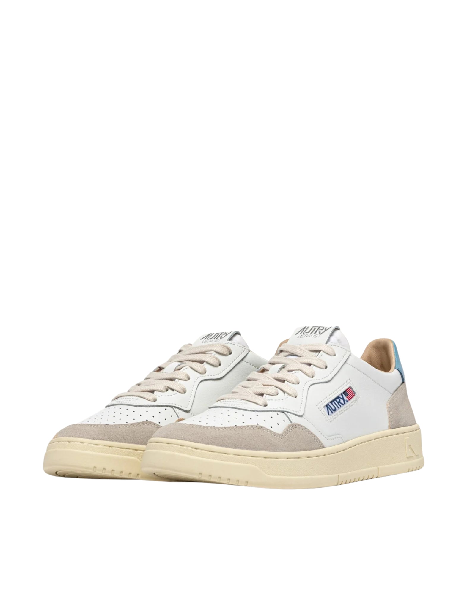 Autry Medalist Low Men’s Sneakers in Suede and White Leather Forget Me Not AULM LS12 WHT/FORGET MEDALIST