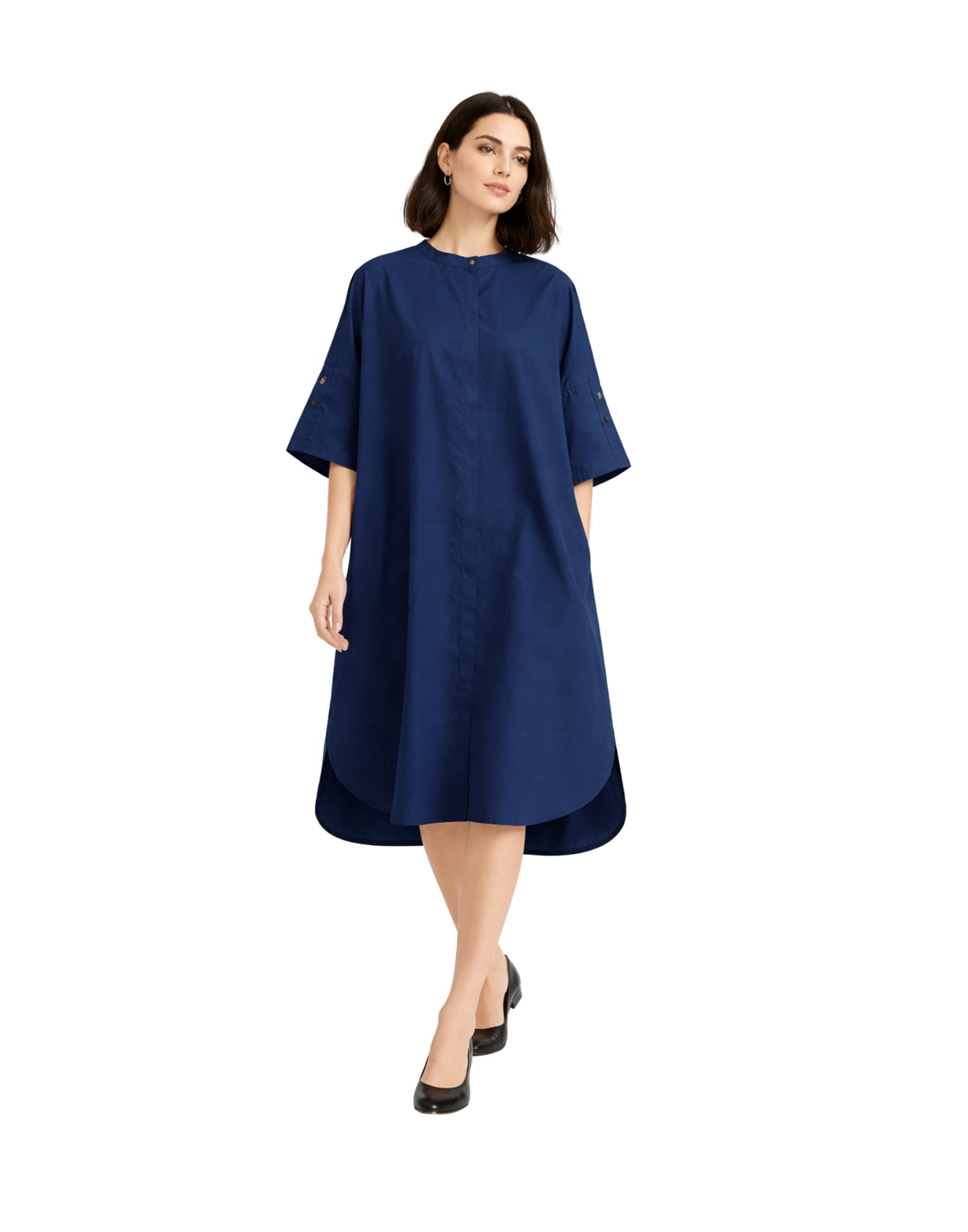 Pomandère Women’s Long Cotton Dress Navy Made in Italy 3314 11633 870