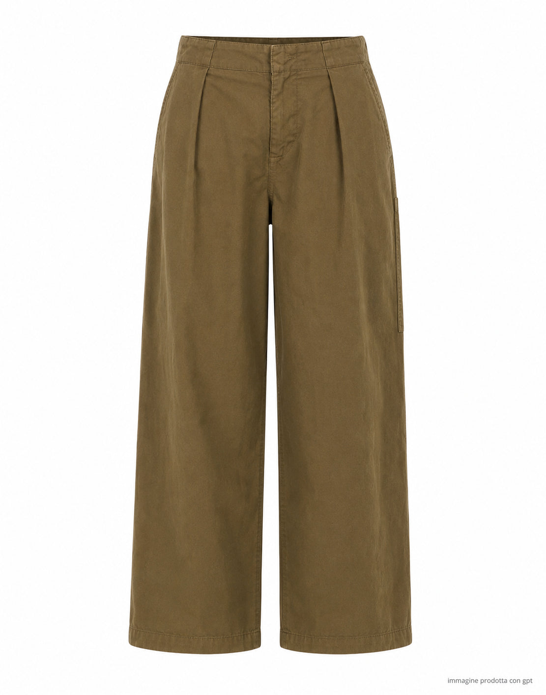 Women's Cotton-Linen Wide Round-Leg Pleated Carpenter Trousers in Canteen Green W-C-002-CLN-730 CANTEEN GREEN