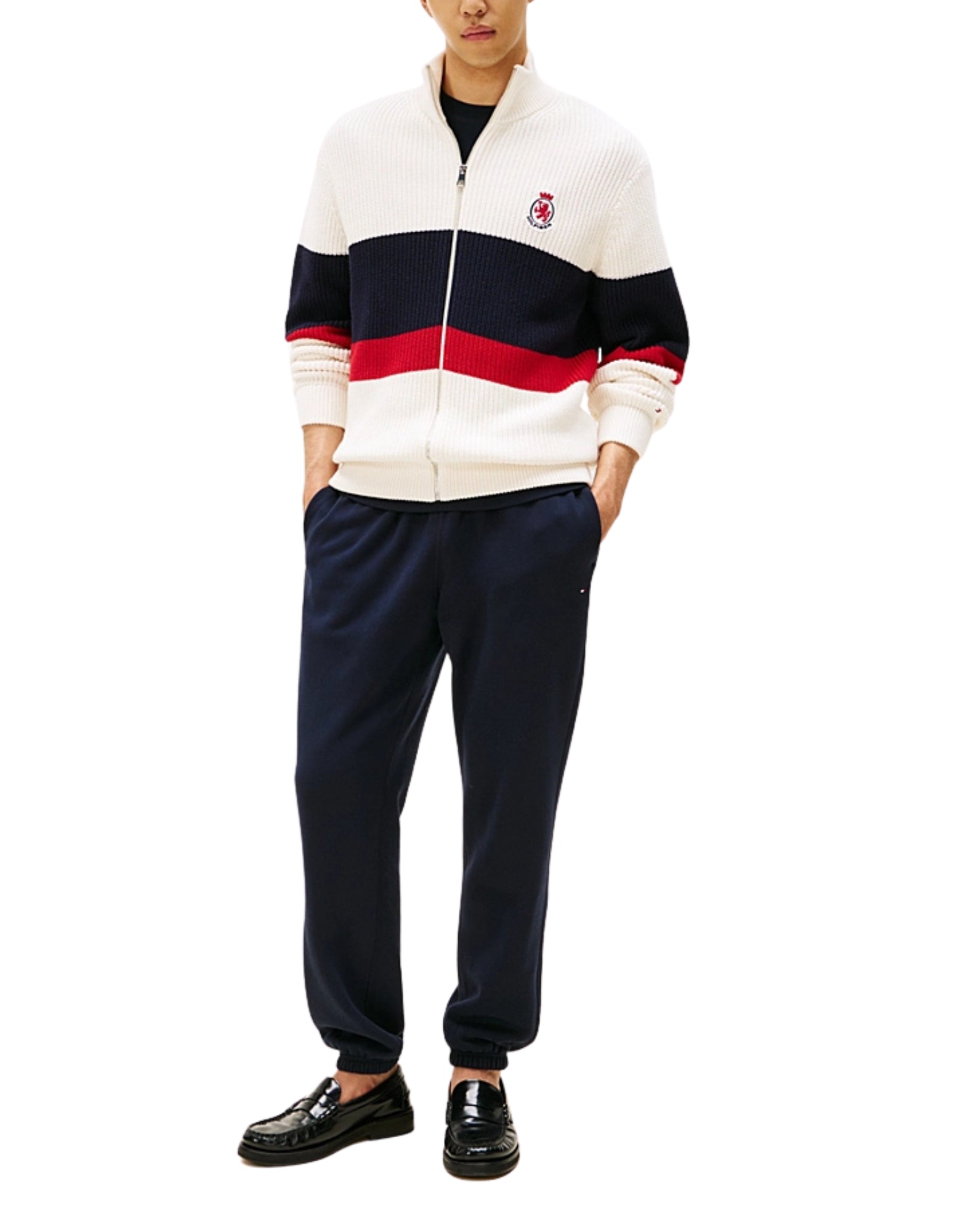 Tommy Hilfiger fleecejoggingbyxor för män i bomullsblandning, normal passform med resår i midjan 37231 DW5 BLÅ FLEECEBYXA