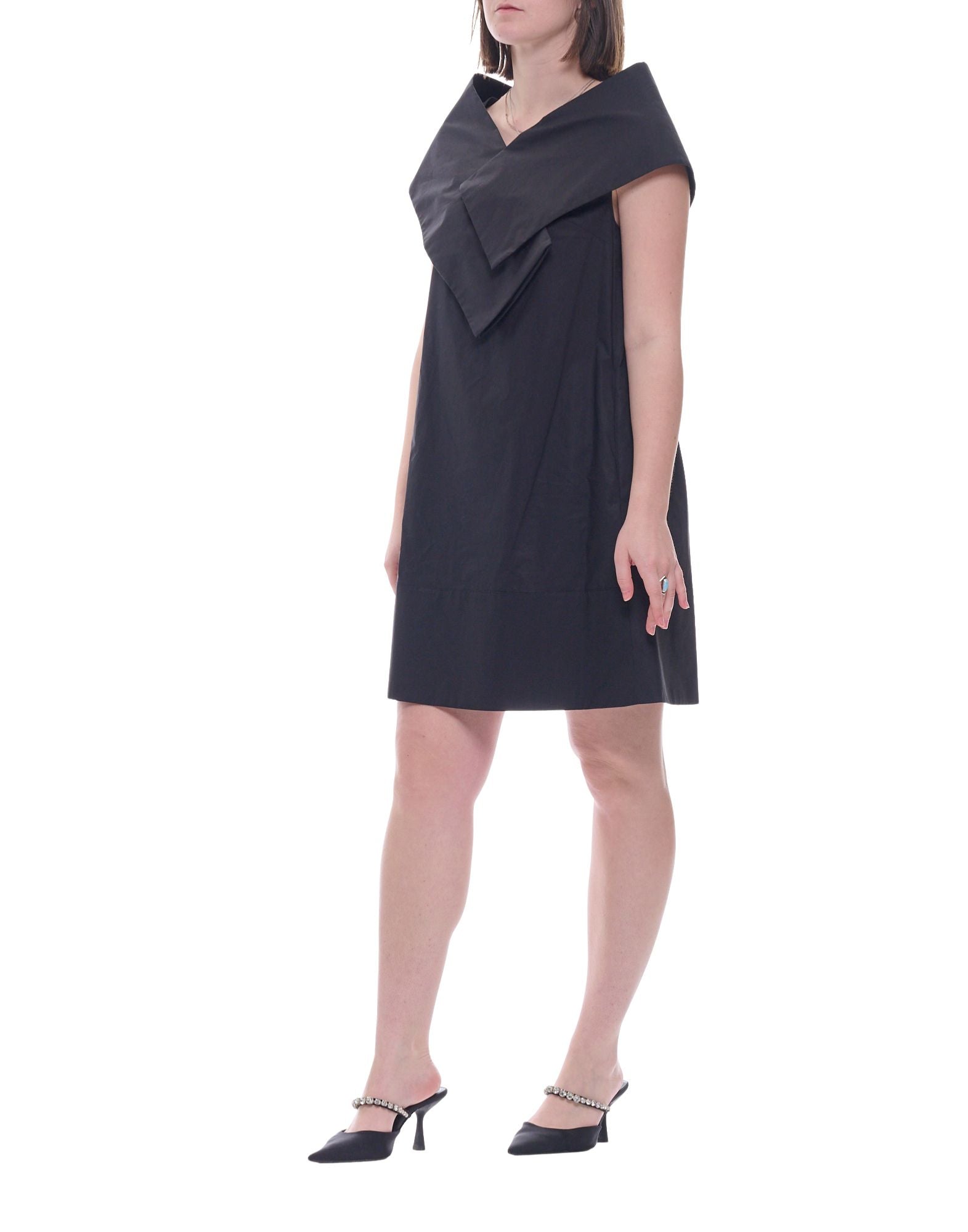 Vestito Mini in Cotone Nero Meimeij Collo a Sciarpa Incrociato Donna E6/I/M6EA79 100 NERO