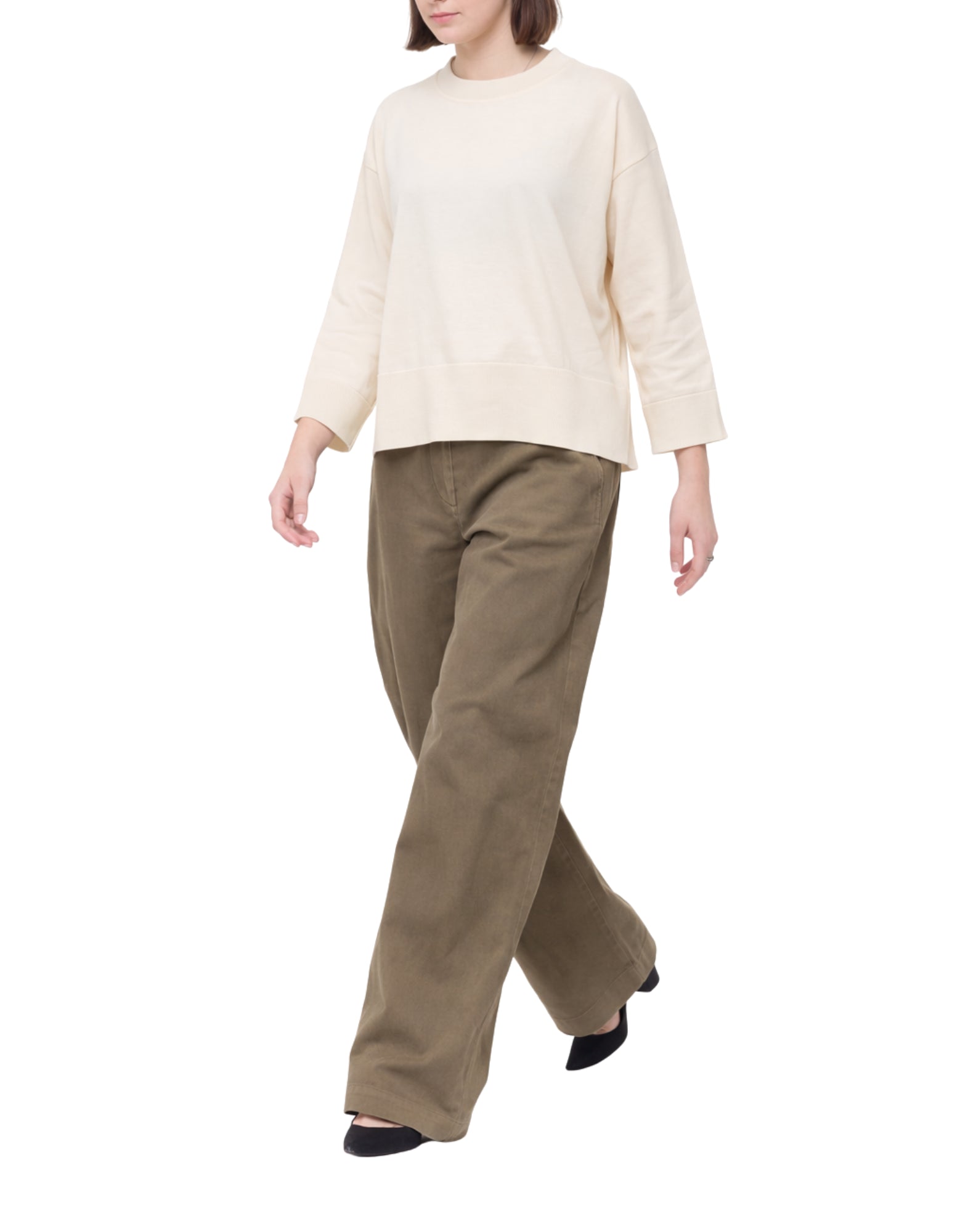 Laboratorio Soft Cotton Crewneck Knit 100% Cotton Ecru Women’s Relaxed Fit JO4605 1004