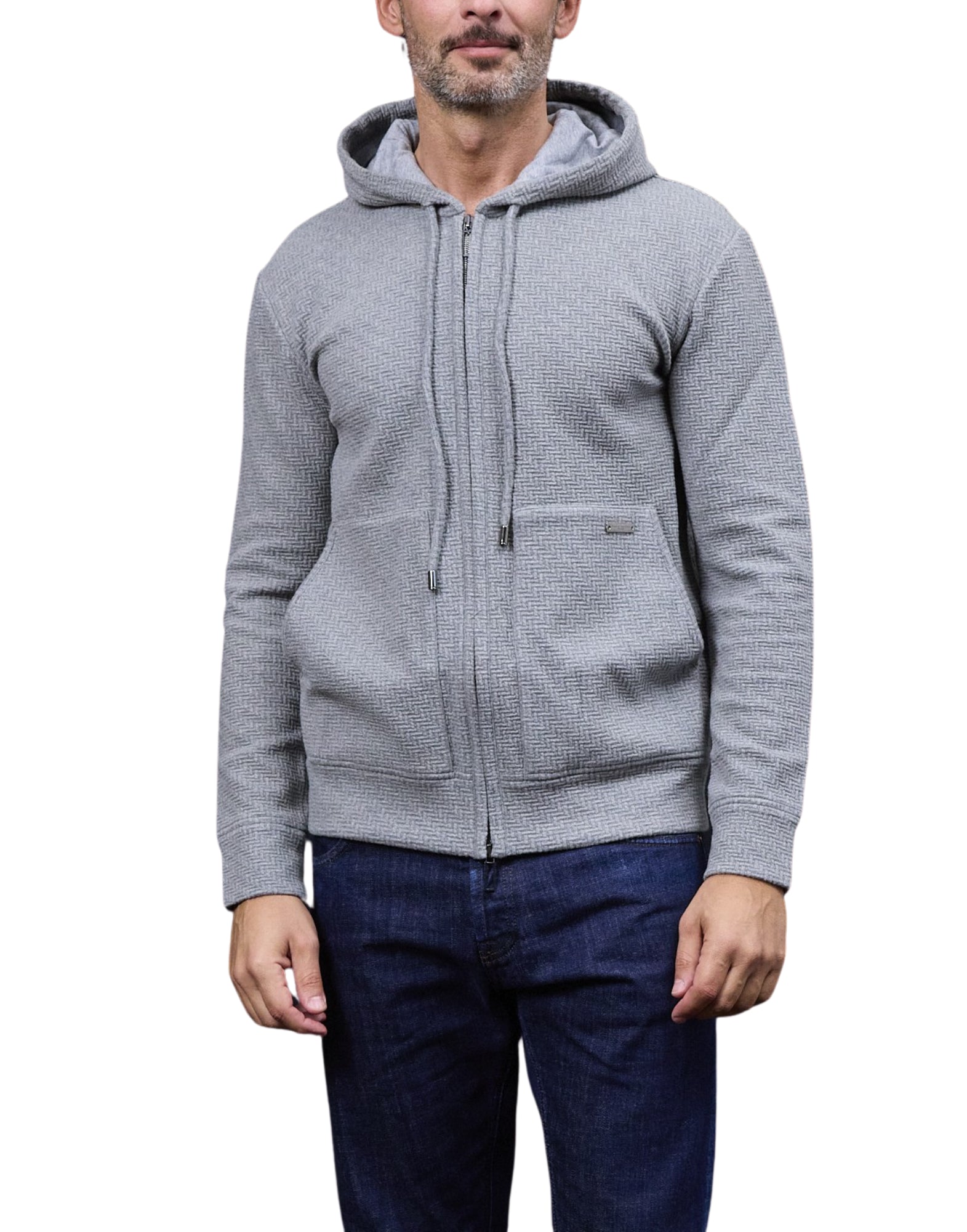 Paolo Pecora Men’s 16-Gauge Wool Knit Hoodie – E011-8995 GREY HOODIE