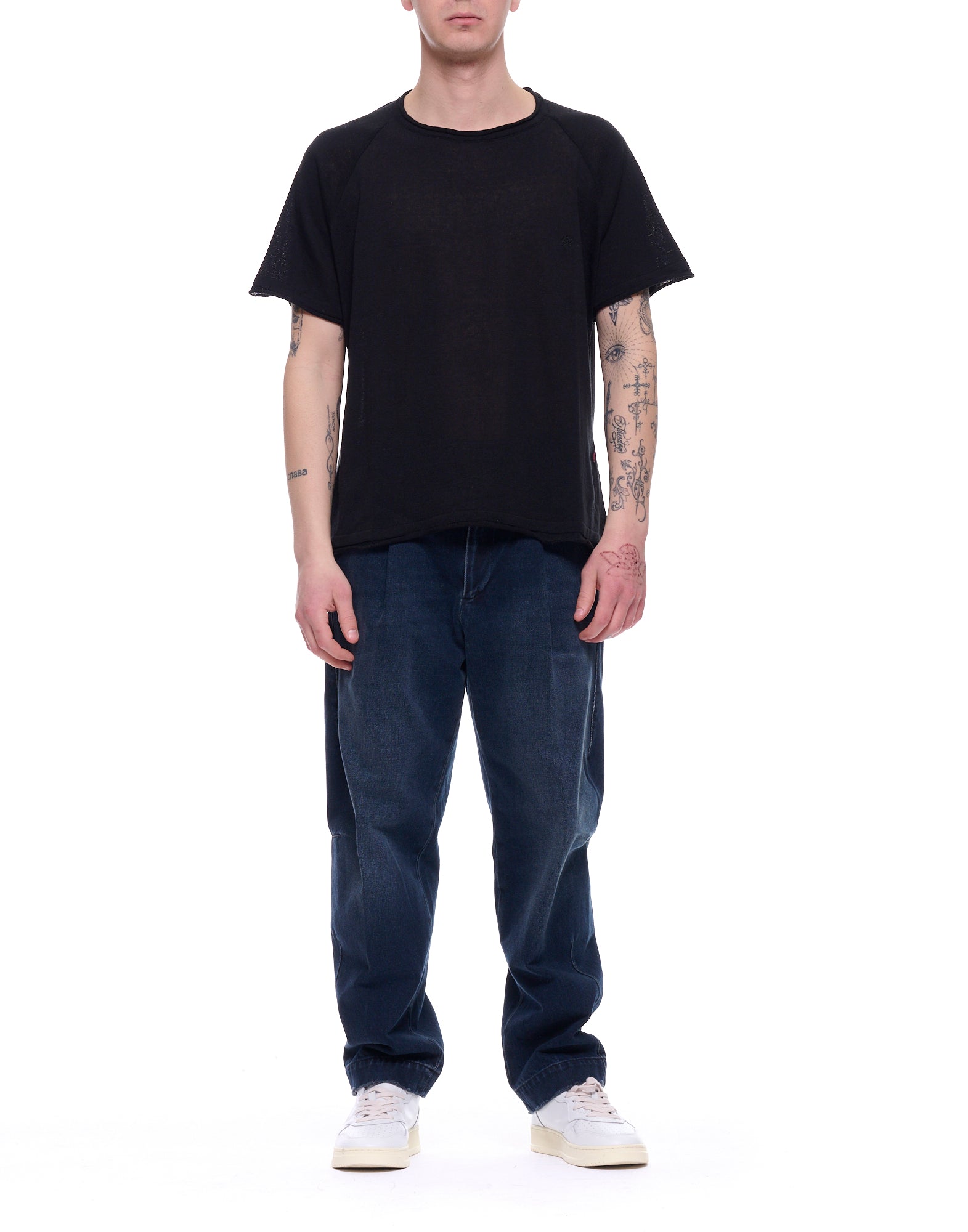 Camiseta de algodón negra para hombre Tela Cruda TNMC0006 9015 BLACK
