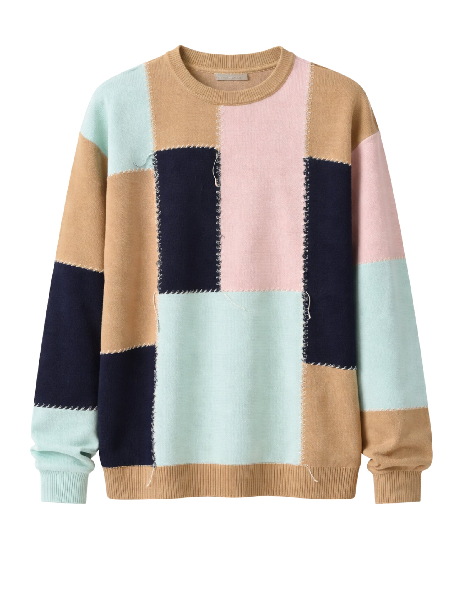 Atomofactory Men’s Patchwork Cotton Knit Sweater Multicolor Crew Neck PE23ATF059 CIELO