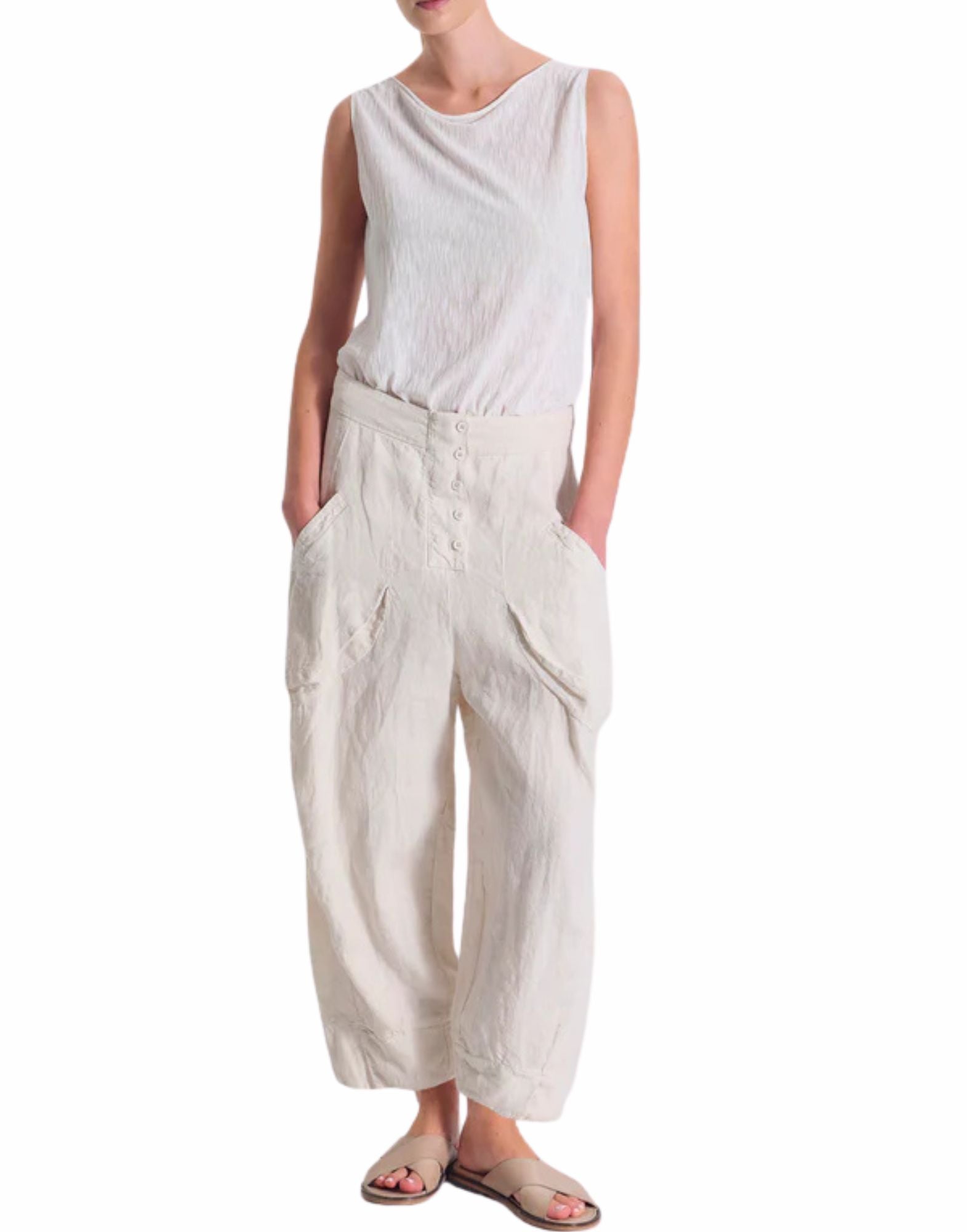 Transit women’s wide-leg linen trousers in Chalk 01 Made in Italy CFDTRCB1302 01 CHALK