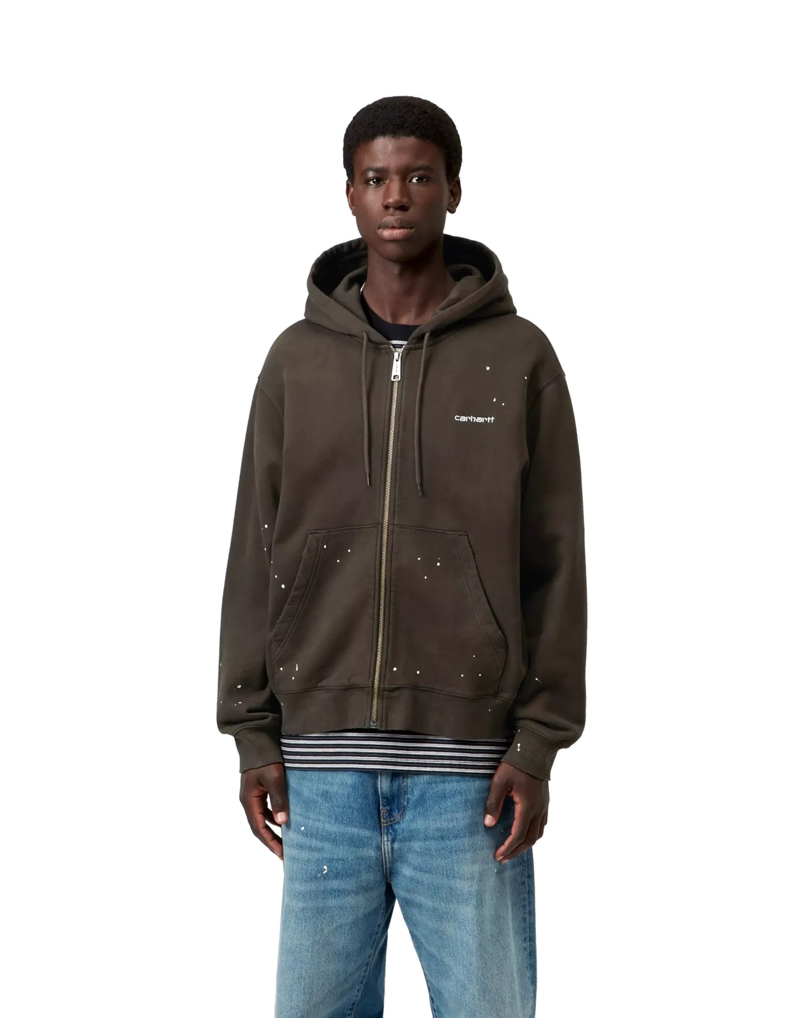 Hooded Painter Jacket Cotton Sweat, Tobacco destroy wash, splatter