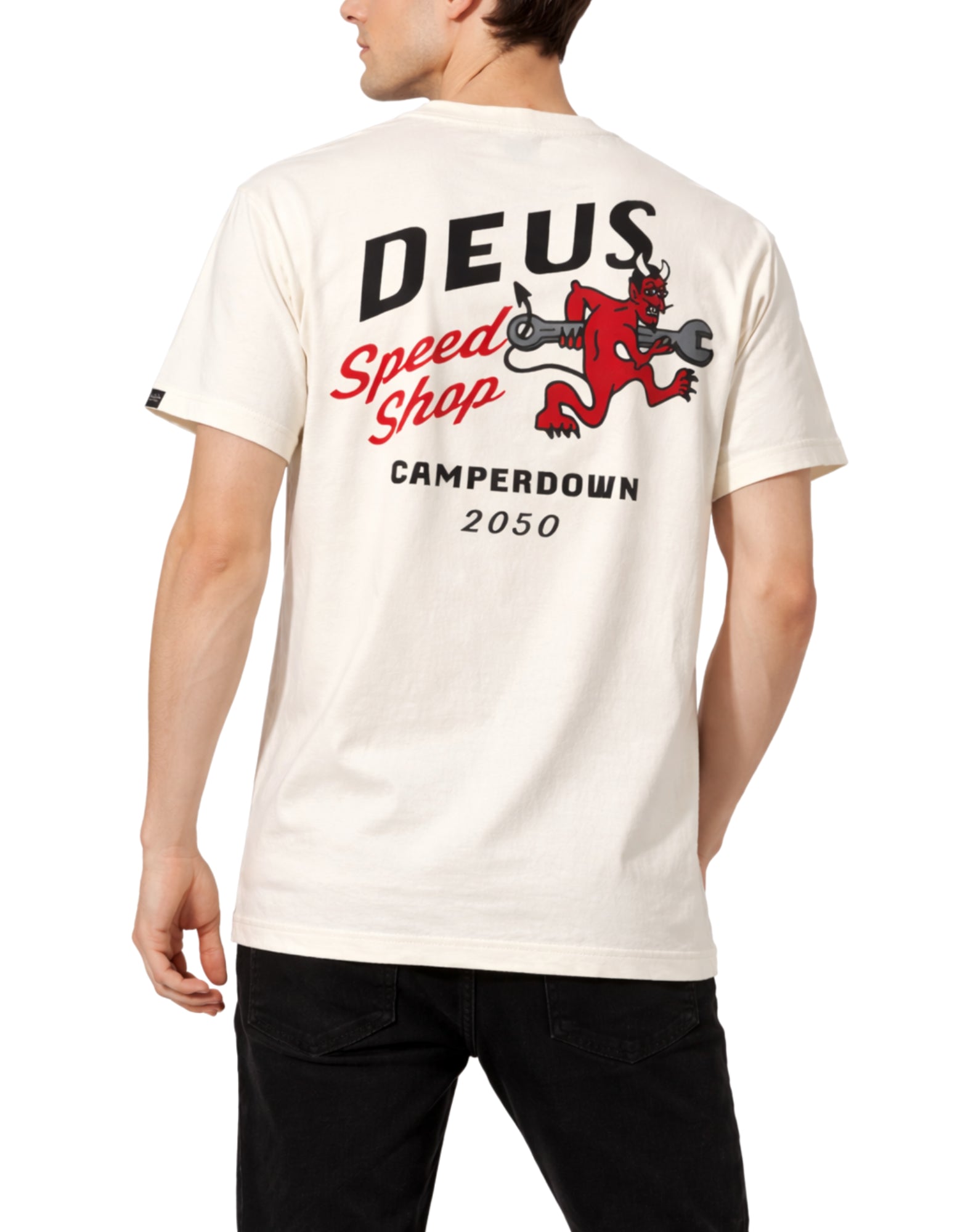 Deus Ex Machina Dogleg Speed Shop Cotton T-Shirt Dirty White Men’s D261MTS321012090