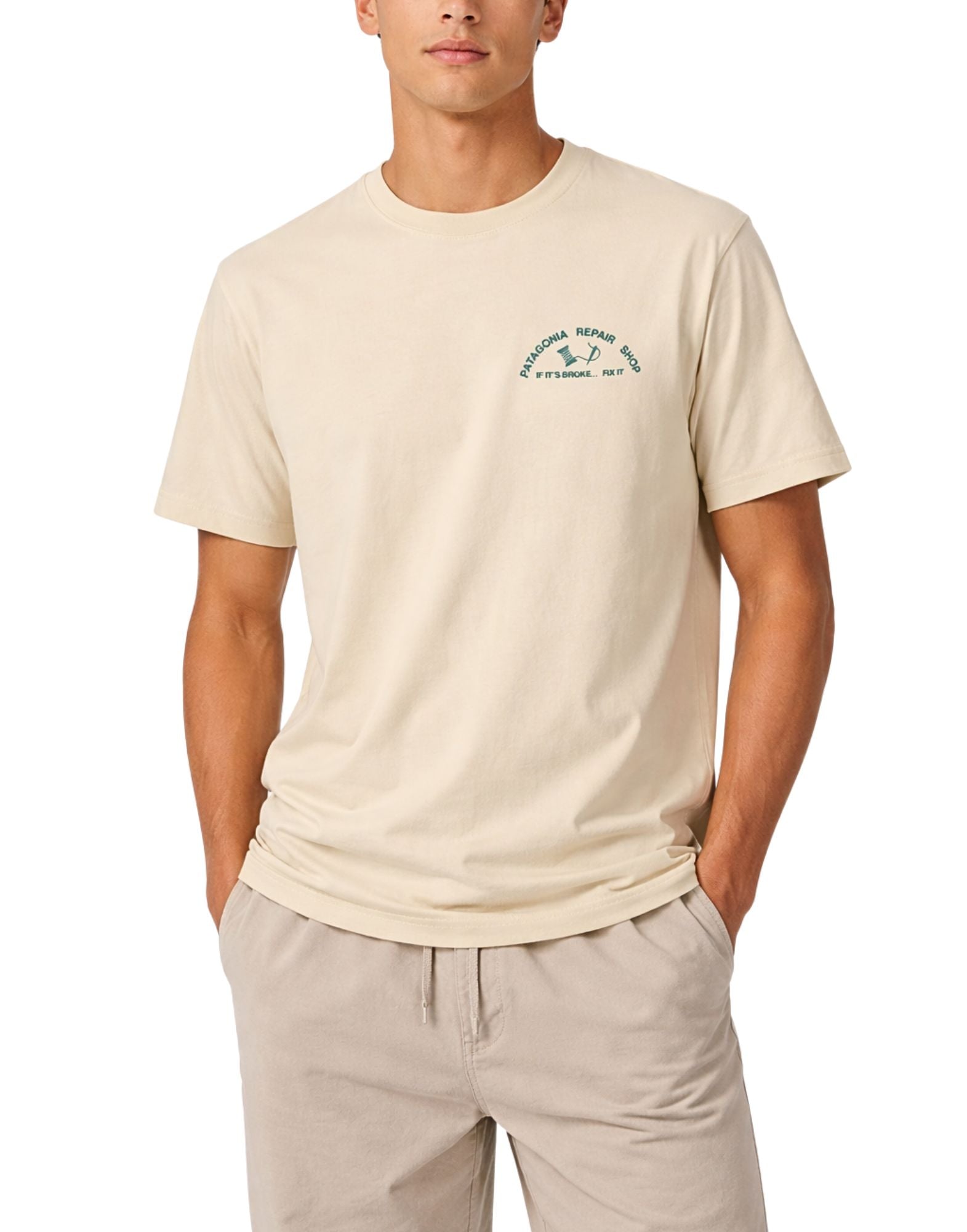 Patagonia Herrverkstad T-shirt Ekologisk bomull Ofärgad Naturlig Herr 37844 UNDL IVORY/GRÖN