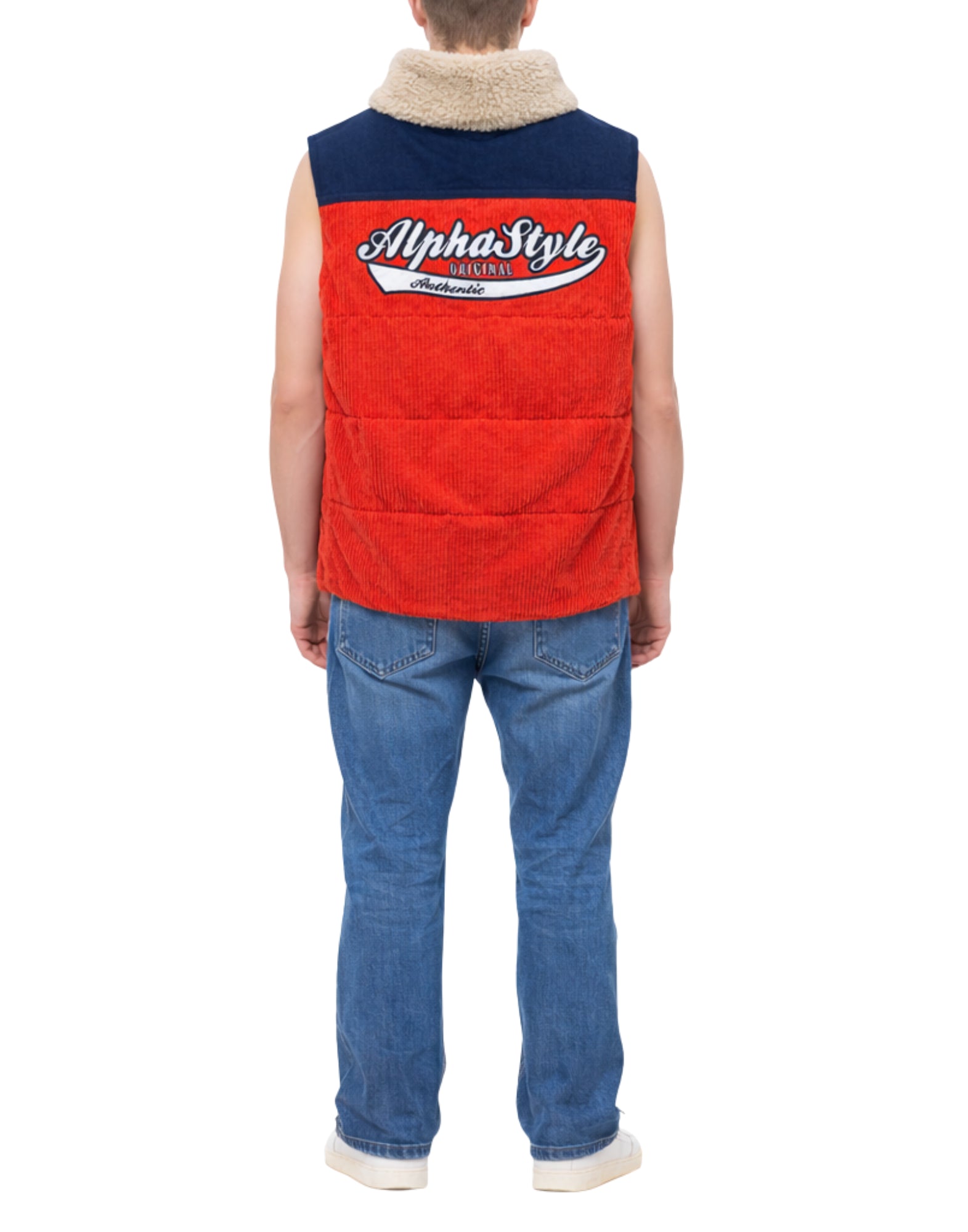 알파 스타일 남성용 코듀로이 조끼 오렌지 패치워크 디테일 3012 ROSSO