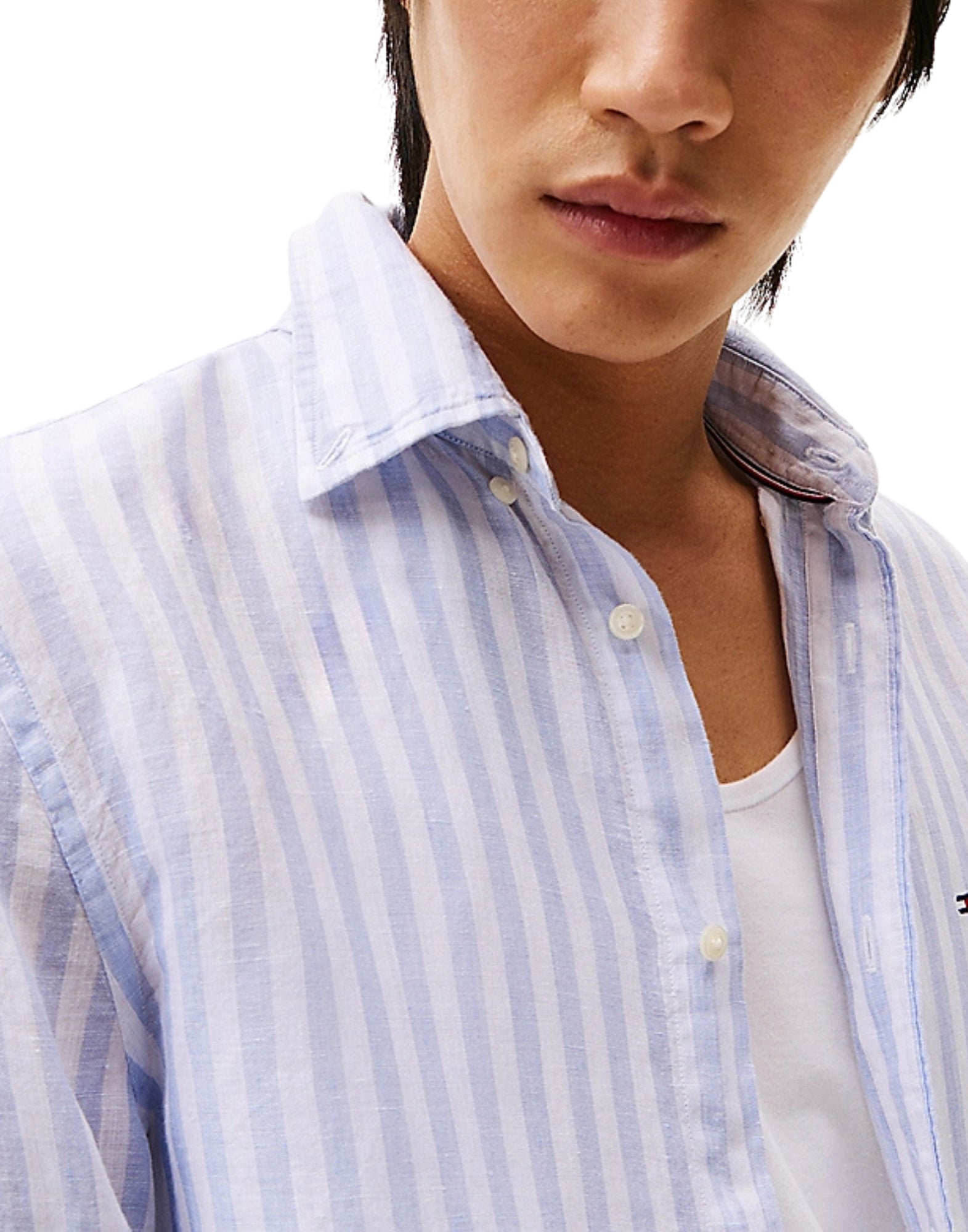 Shirt Man MW0MW38581 0A4 Linen Essential Stripe TOMMY HILFIGER