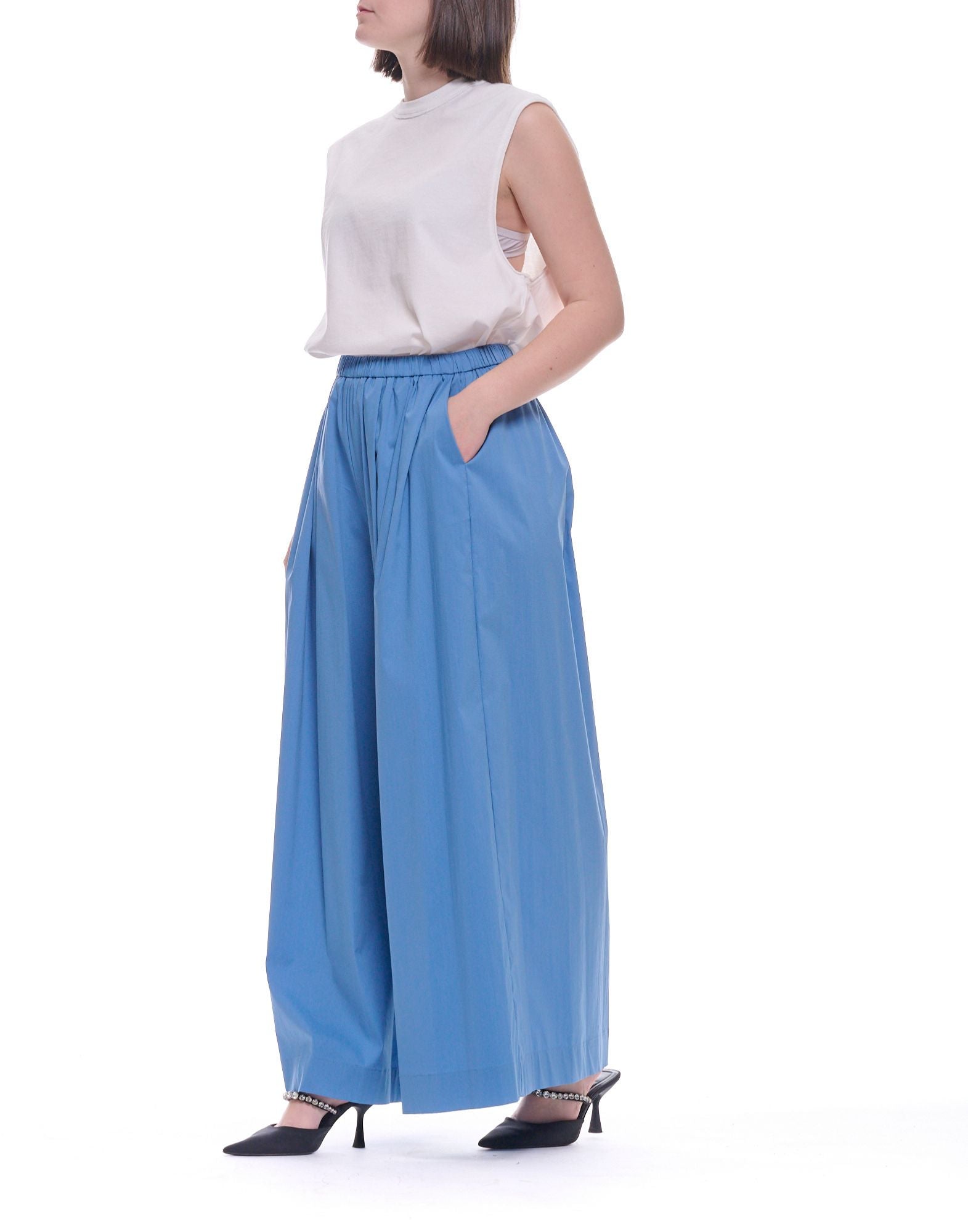 Meimeij Wide Leg Pants Cotton Blue Jasper Women E6/I/M6EB18 887 JASPER BLU