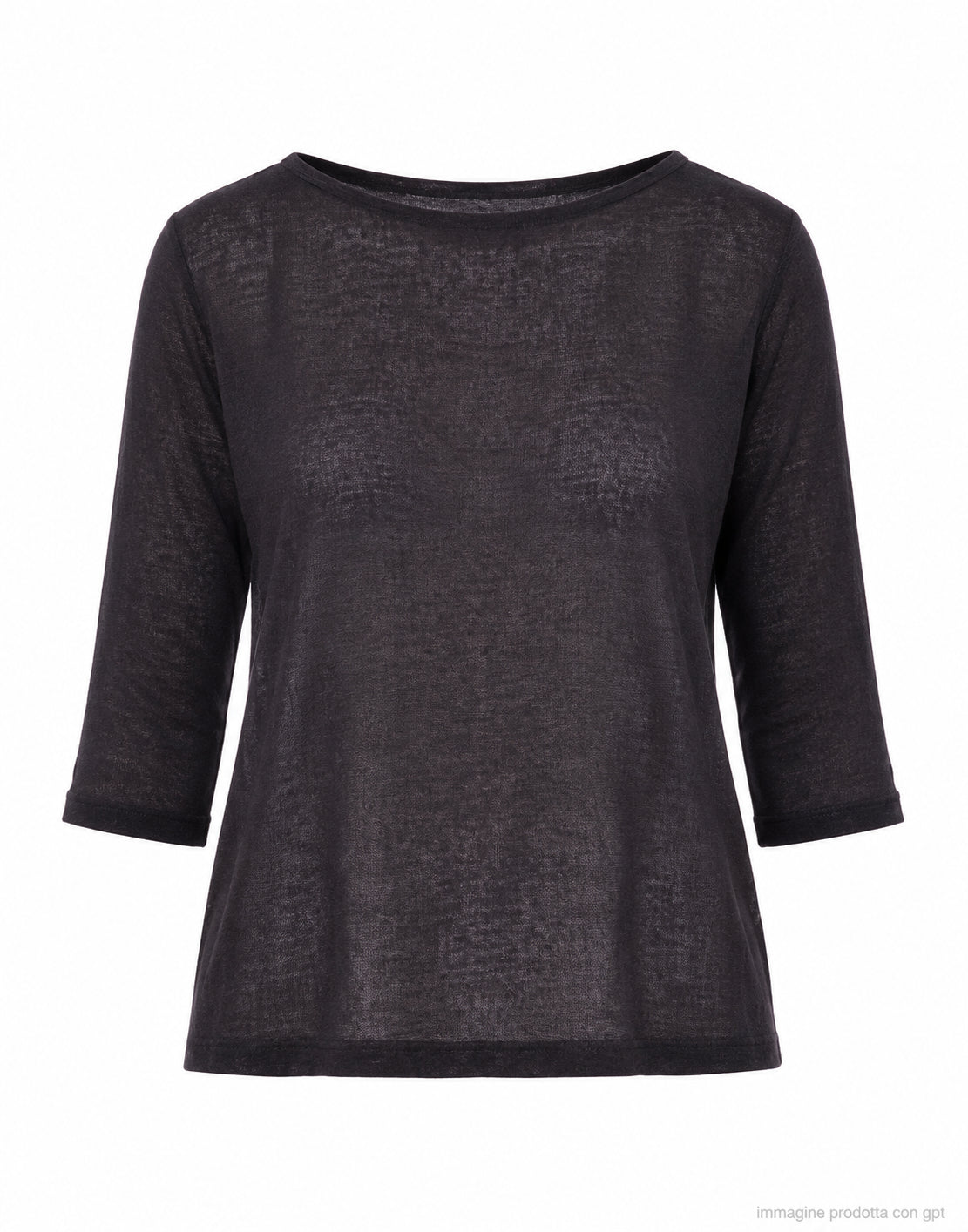 ARAGONA Black Linen Boat-Neck Top in Relaxed Fit D3369TP 101 BLACK