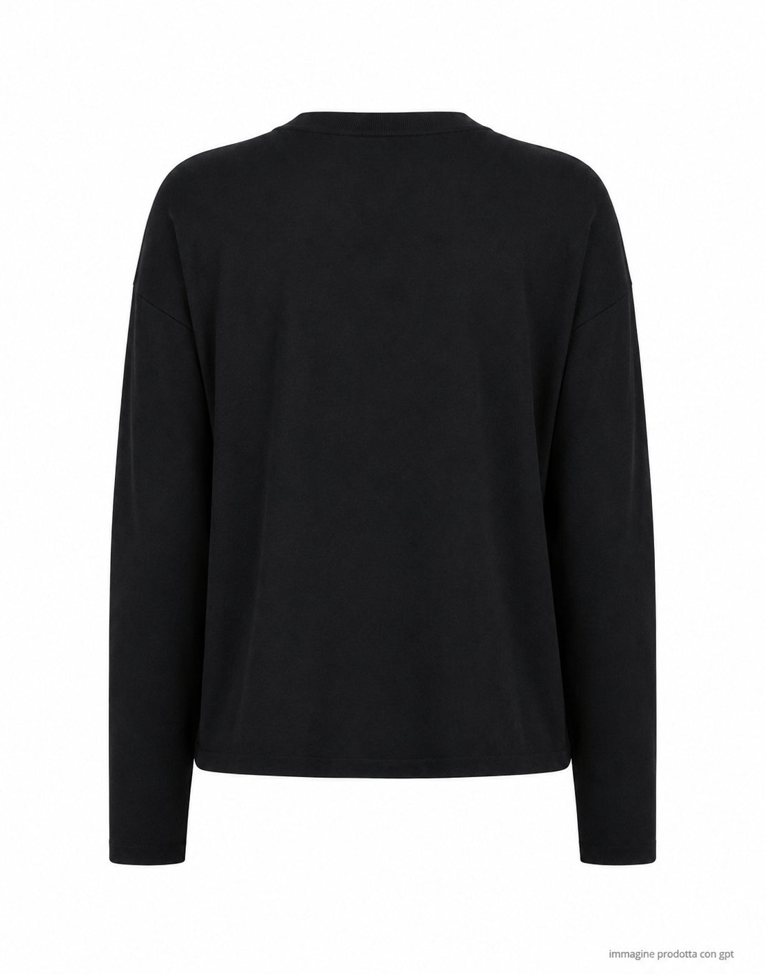 Top negro de manga larga con cuello redondo D3307TF 101 BLACK
