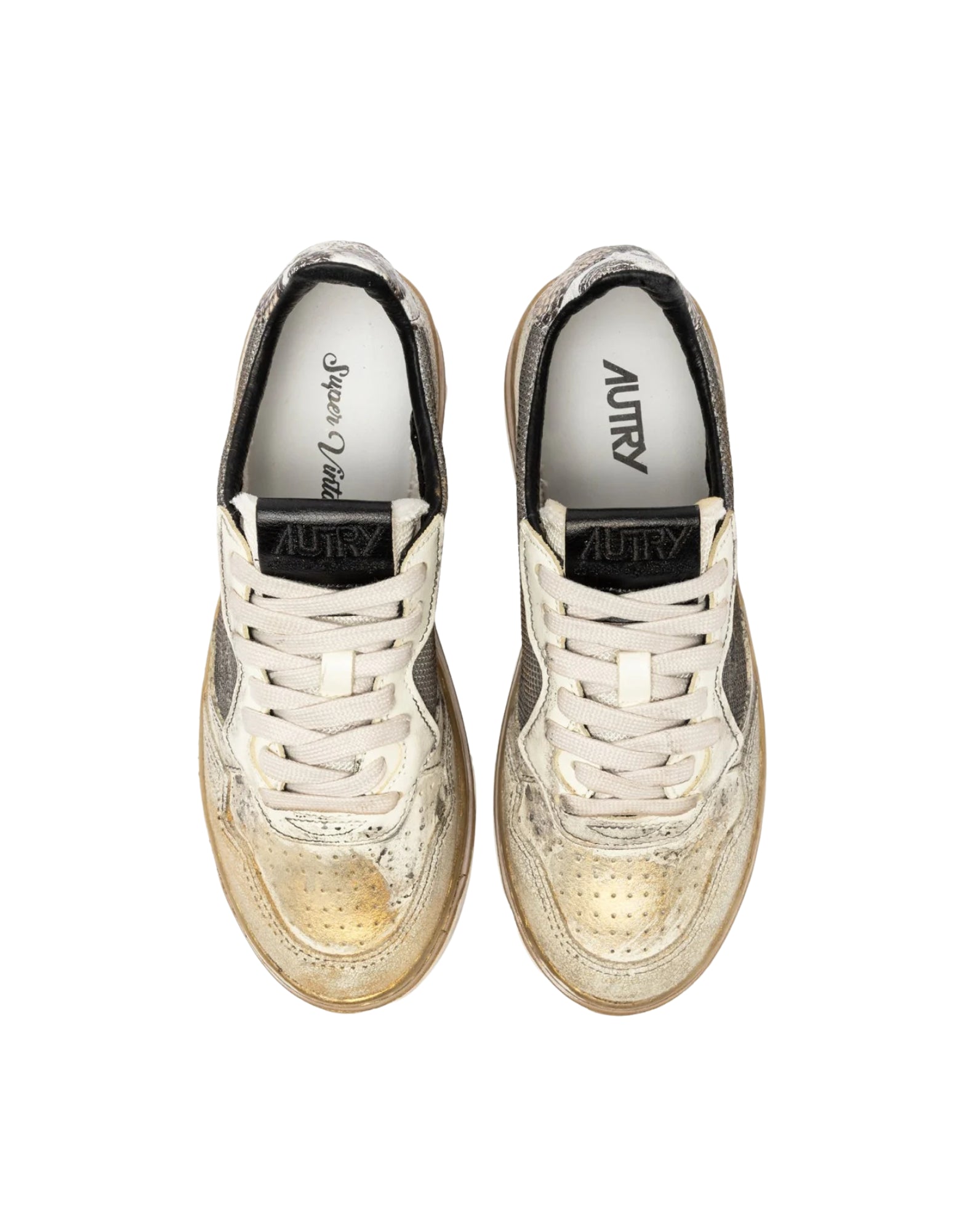 Autry Medalist Low Super Vintage Women’s Grey White Gold Leather & Mesh Sneakers AVLM ME14