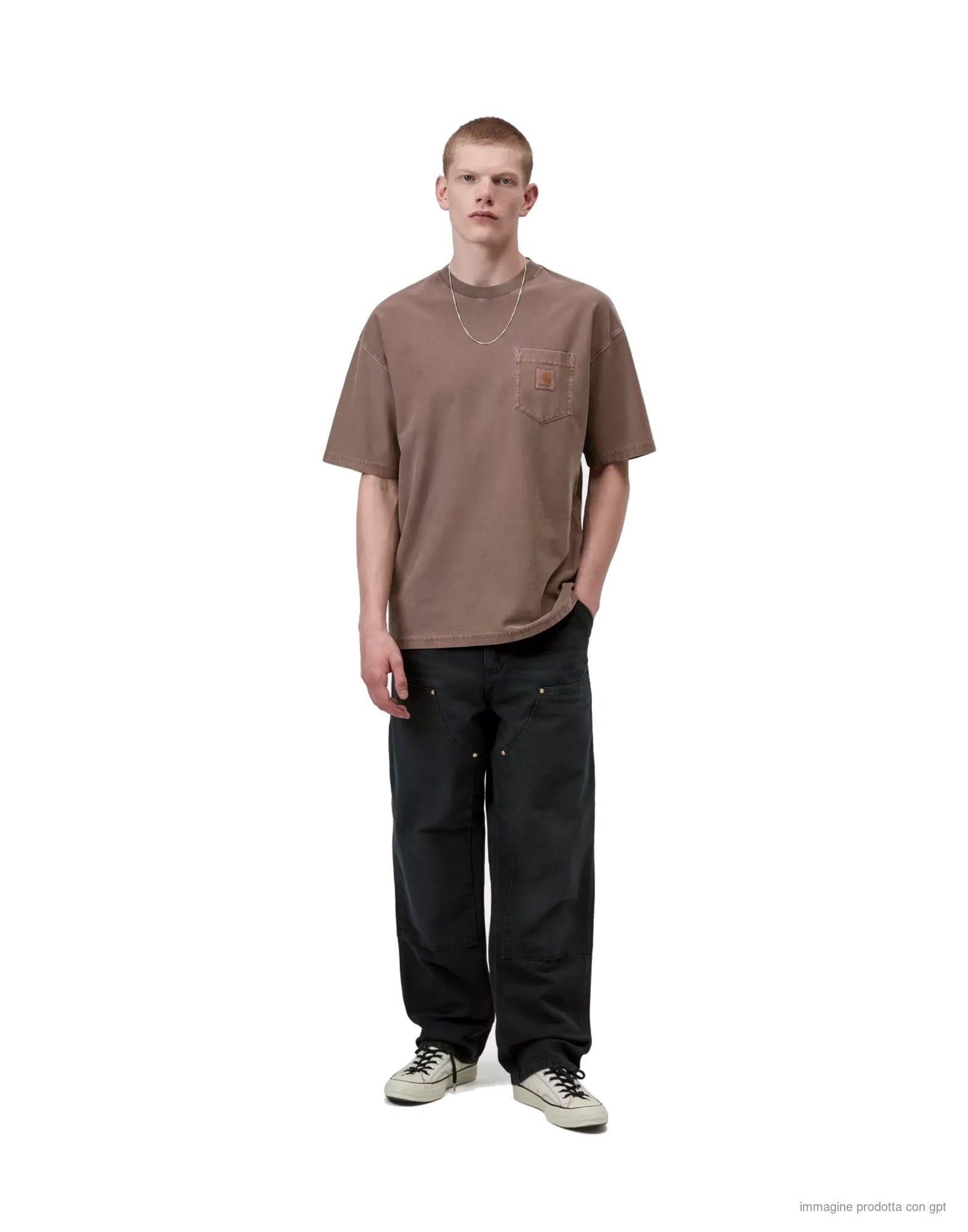 Loose Pocket T-Shirt Organic Cotton Single Jersey Tobacco garment dyed