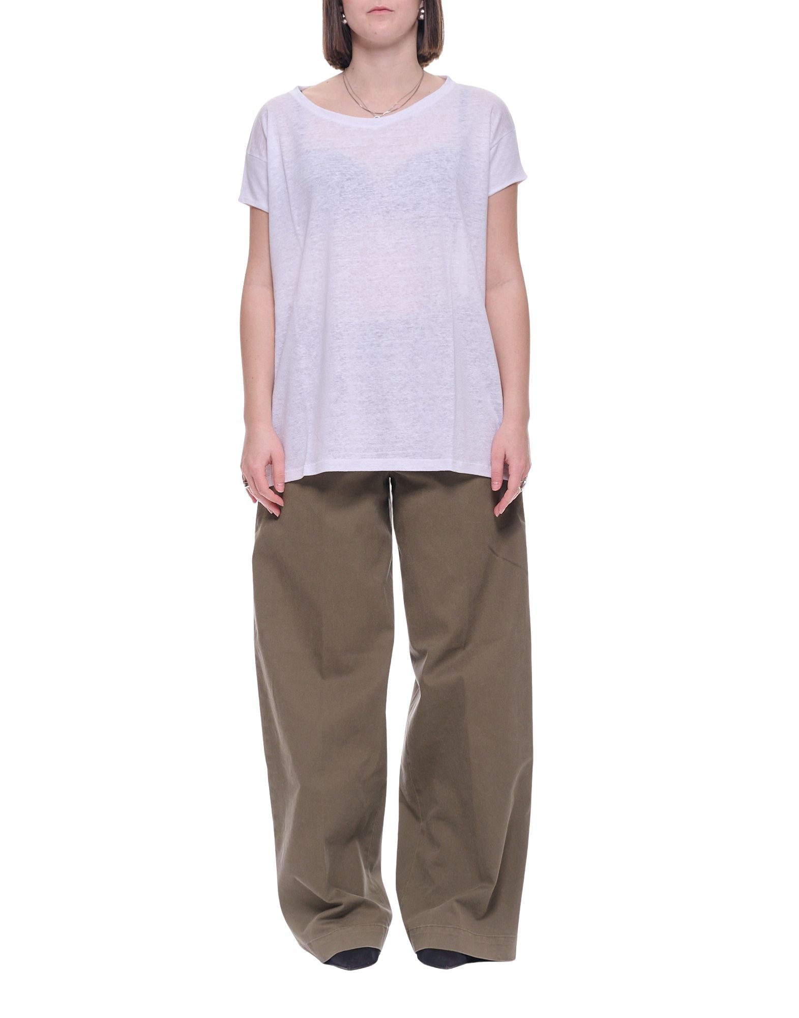 Hira Damen-T-Shirt aus Leinen, Weiß, hergestellt in Italien, W103 001