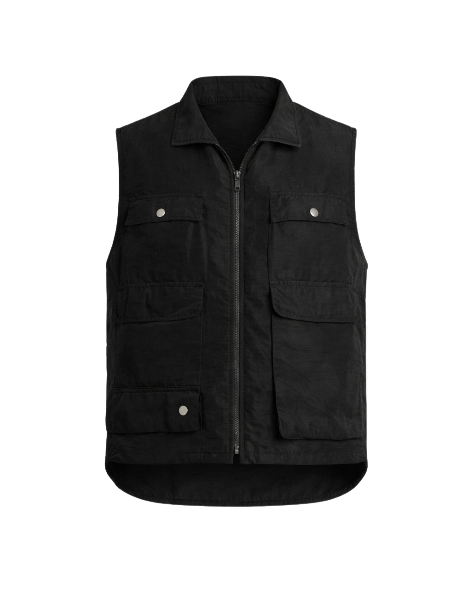 Origin of line Men’s Hemp Pocket Vest Black Relaxed Fit Made in Italy HEMP BLACK POCKET VEST