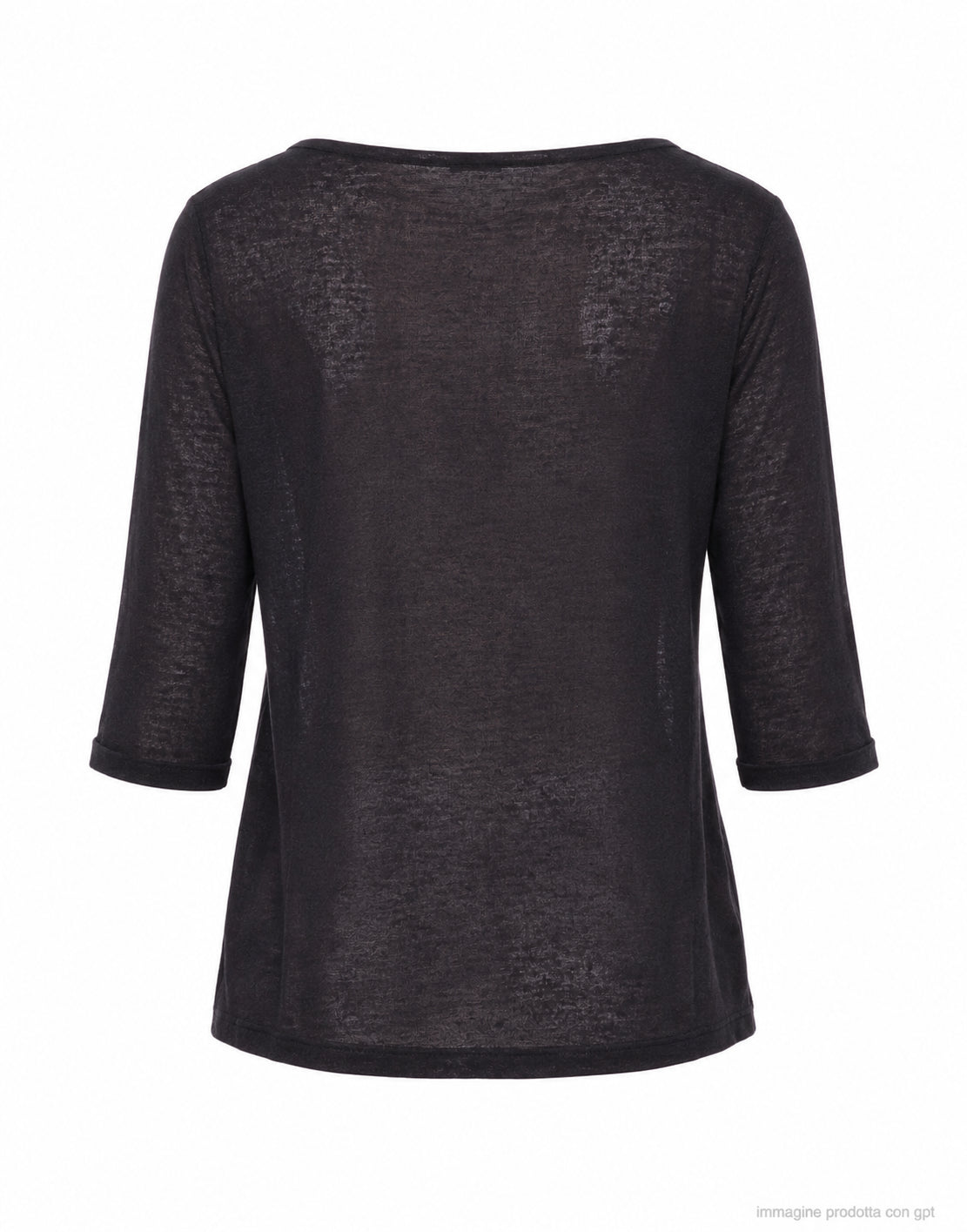 ARAGONA Black Linen Boat-Neck Top in Relaxed Fit D3369TP 101 BLACK