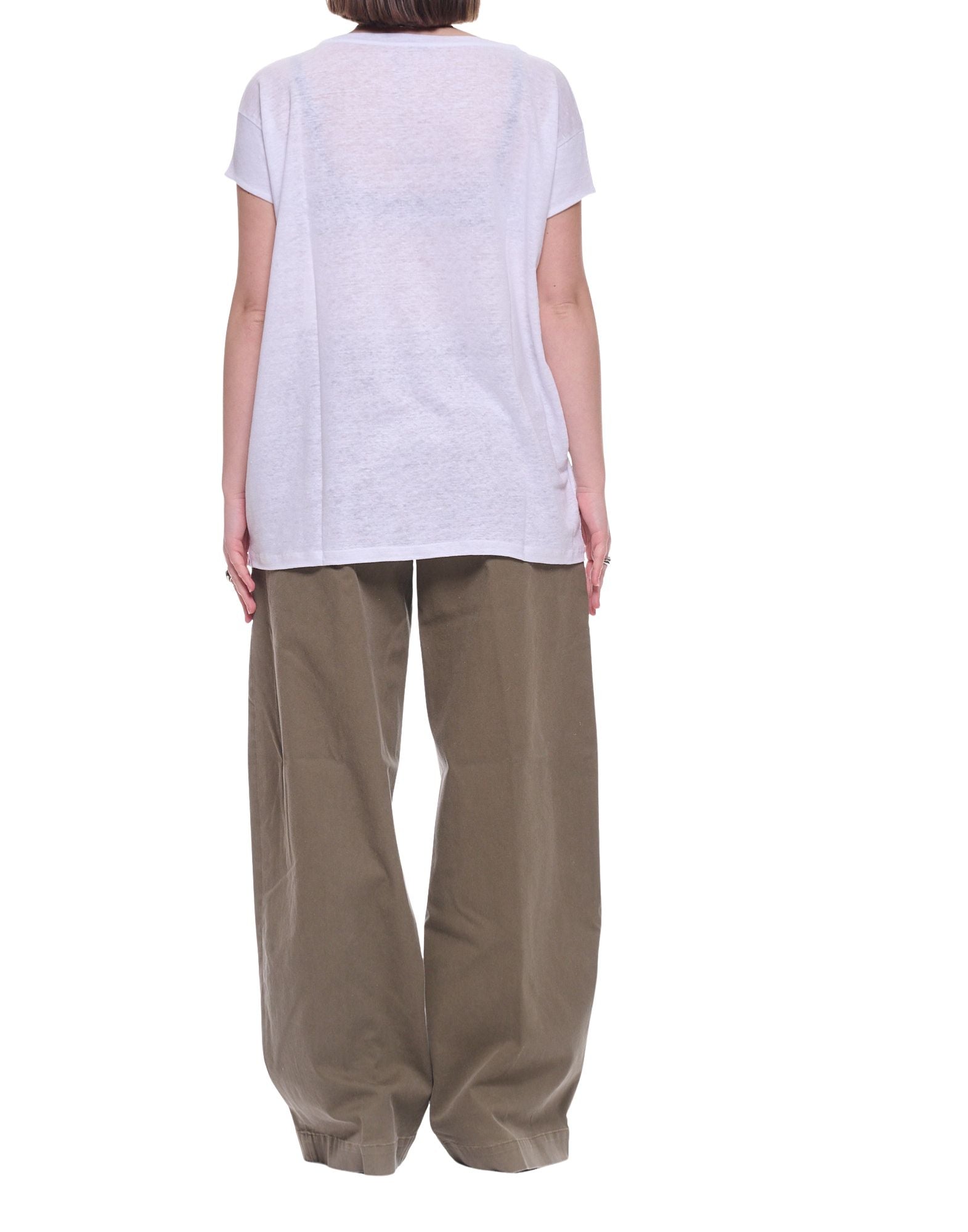 Hira Damen-T-Shirt aus Leinen, Weiß, hergestellt in Italien, W103 001