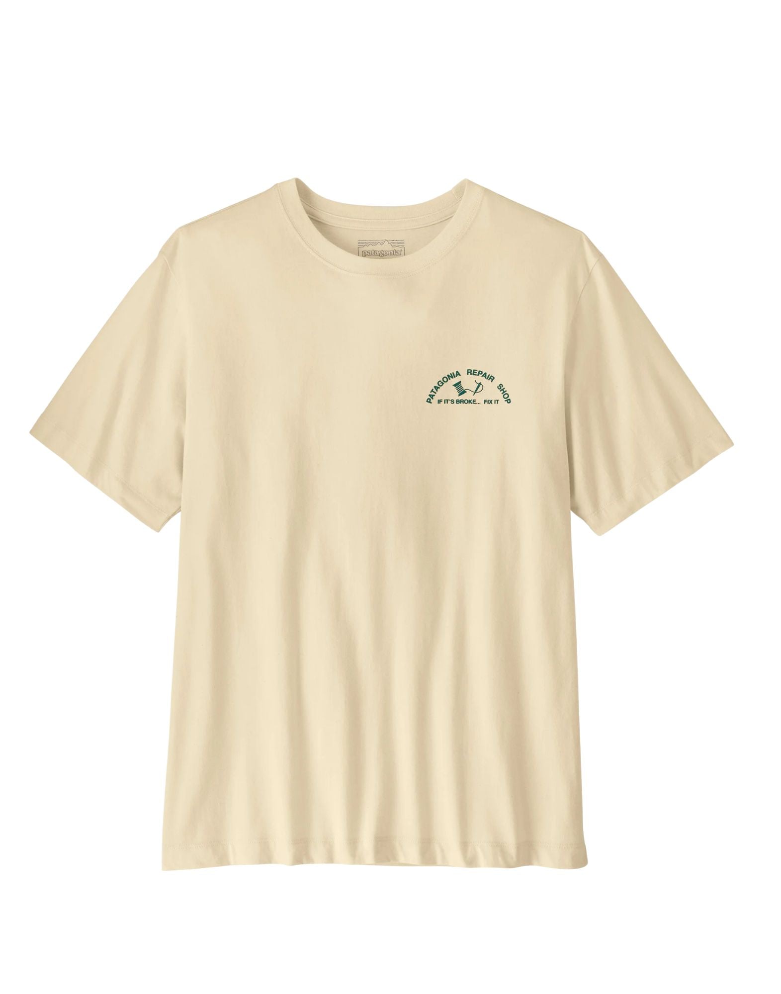 Patagonia Men’s Repair Shop T-Shirt Organic Cotton Undyed Natural Men’s 37844 UNDL IVORY/GREEN