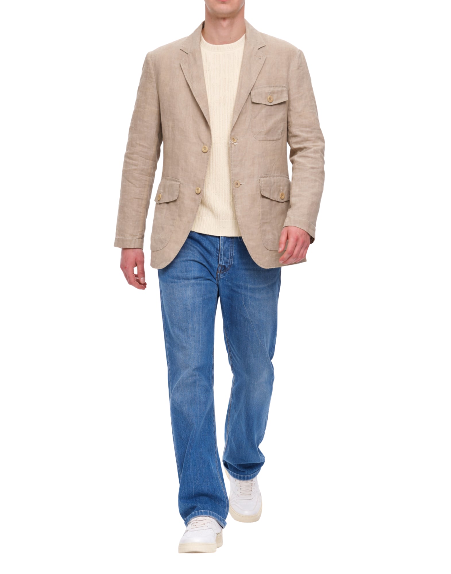 Chester 222 Linen Cotton Jacket Herringbone Beige Made in Italy CHESTER 222
