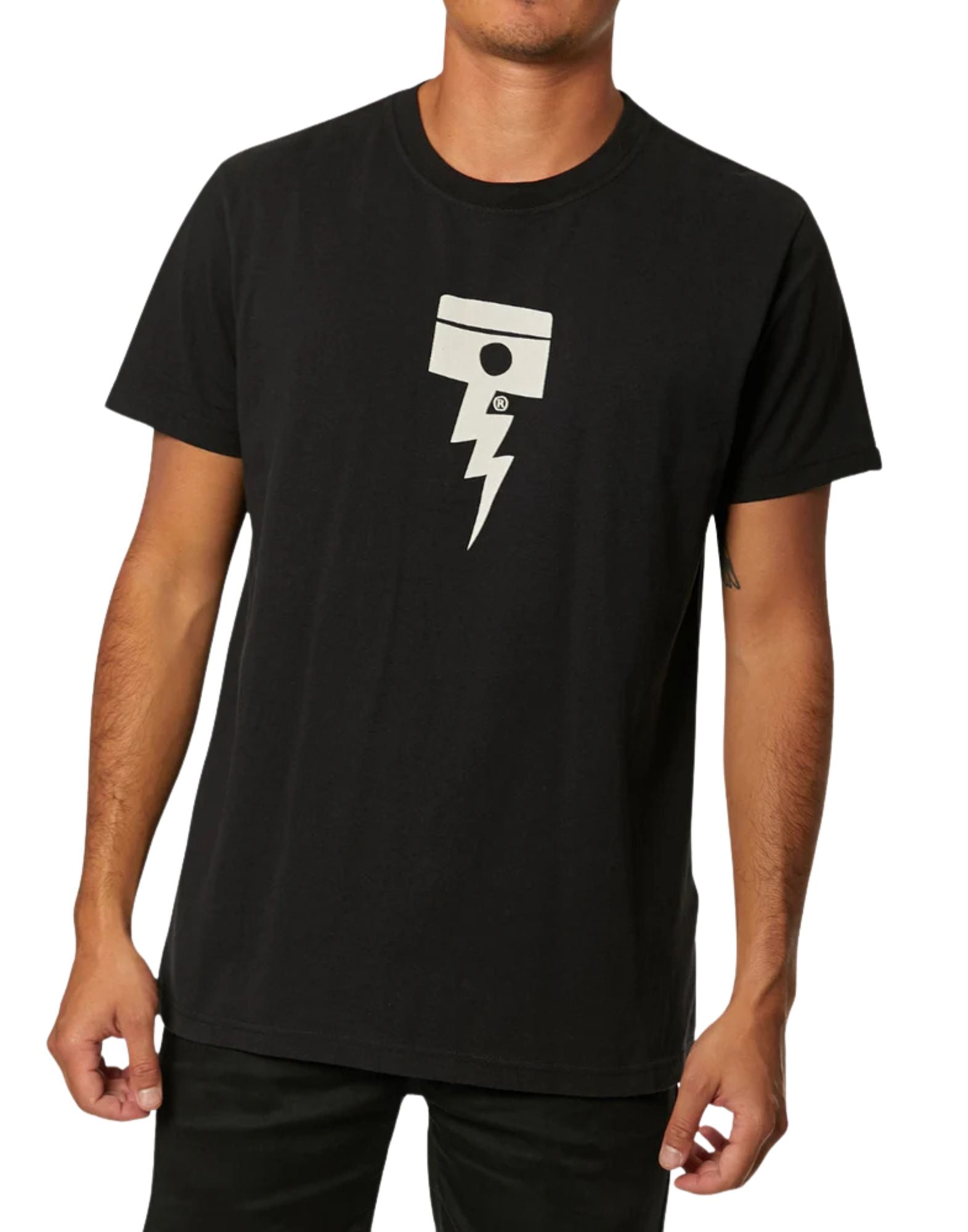 Deus Ex Machina Men’s Pisstin Tee Black Regular Fit Organic Cotton Jersey Chest and Back Artwork D261MTS144099 BLACK