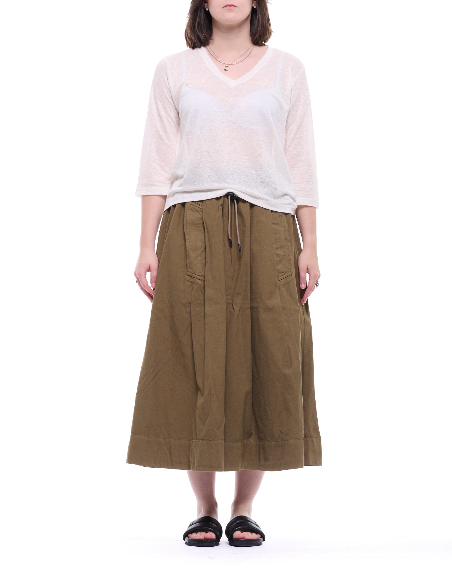 Eat Dust 673 Wide Pleated Midi Skirt in Canteen Green W-F-001-CLN-730 CANTEEN GREEN