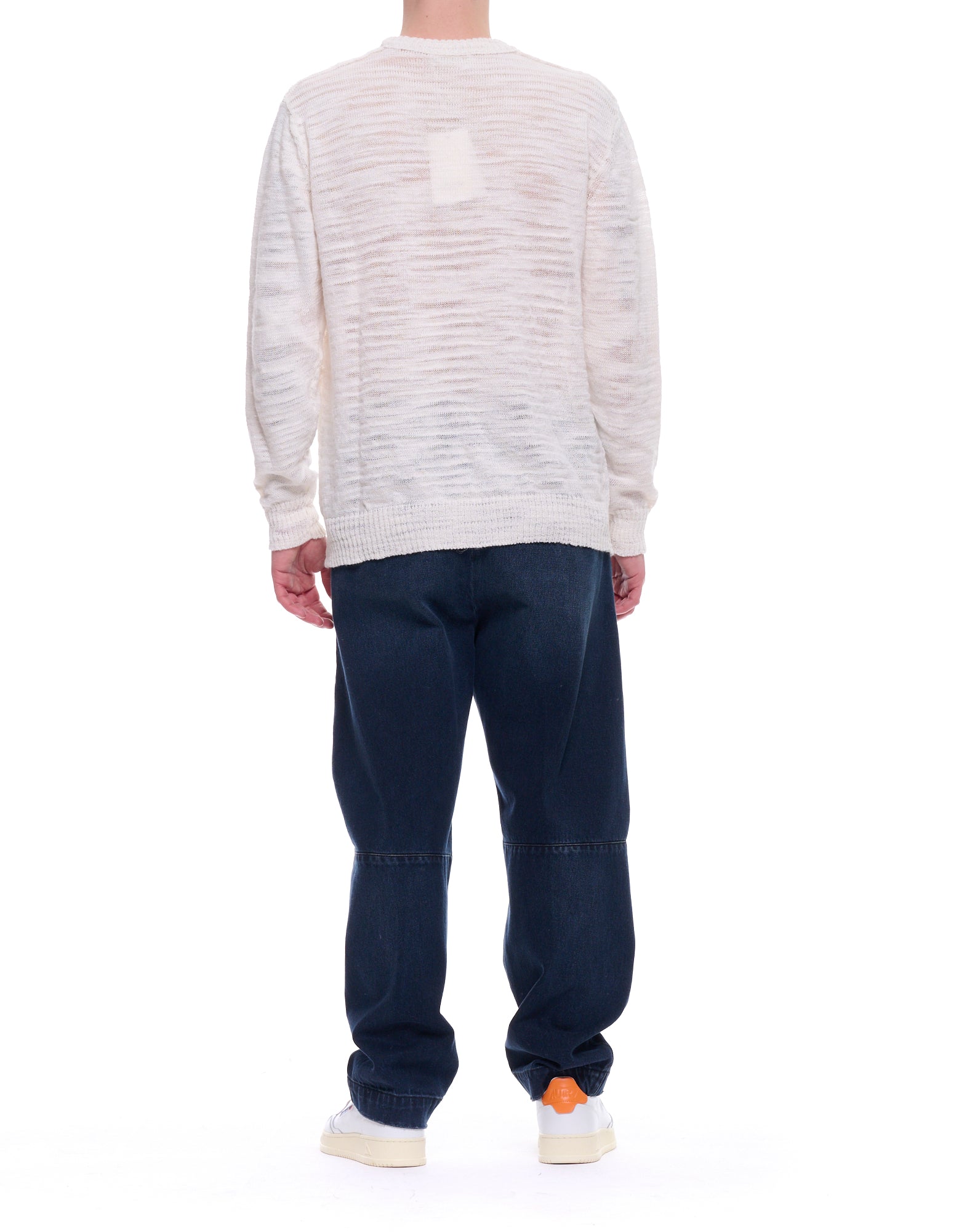 Atomofactory Jersey de hombre en mezcla de lino con cuello redondo flameado blanco PE26AFU19 01 WHITE