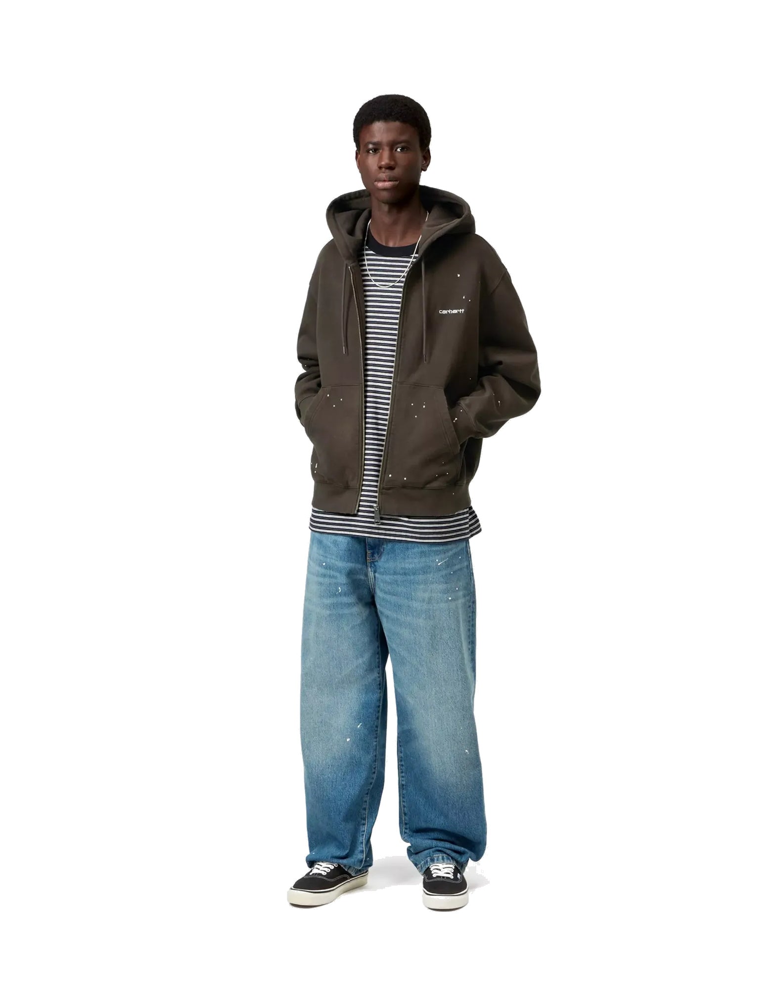 Hooded Painter Jacket Cotton Sweat, Tobacco destroy wash, splatter