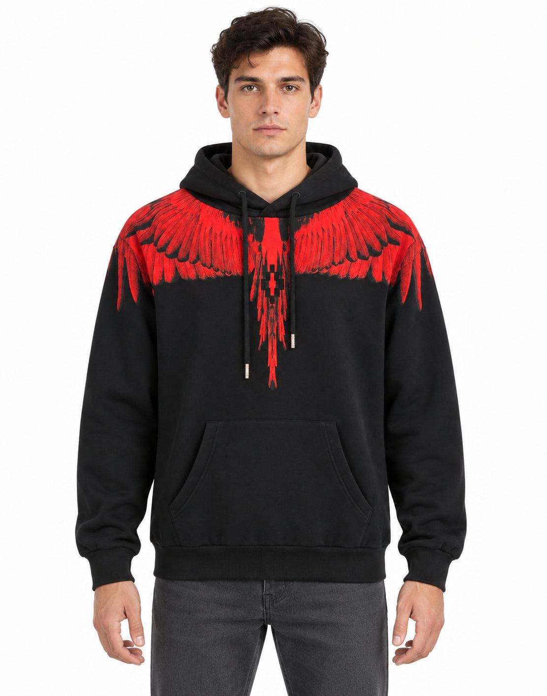 Hoodie „Man“ Schwarz/Roter Vogel